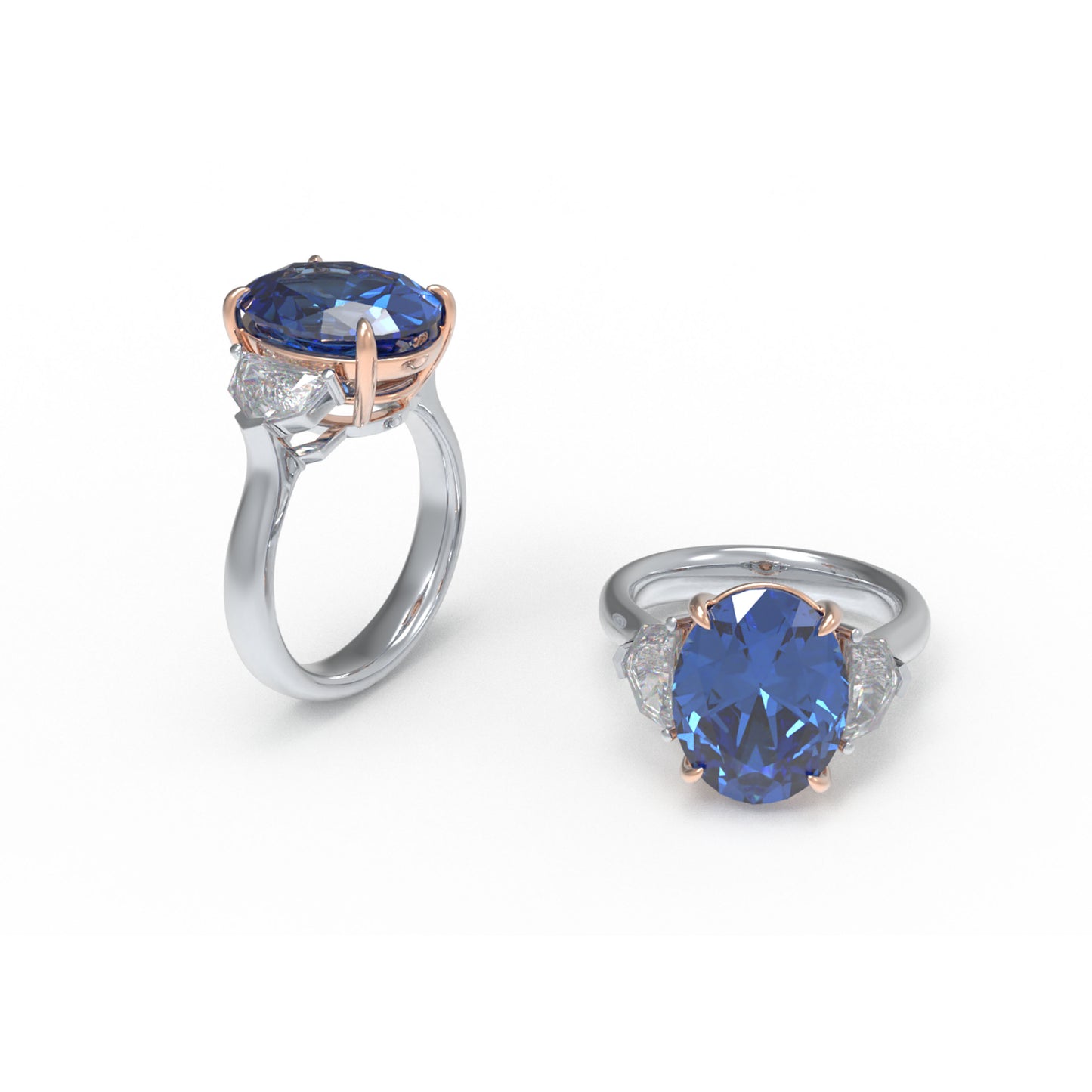 Handmade 3 - Diamond Ring with 2.8CT/4CT Lab - Grown Blue Main Diamond, 9K/14K/18K White Gold, Ideal for Proposal, Wedding, Anniversary