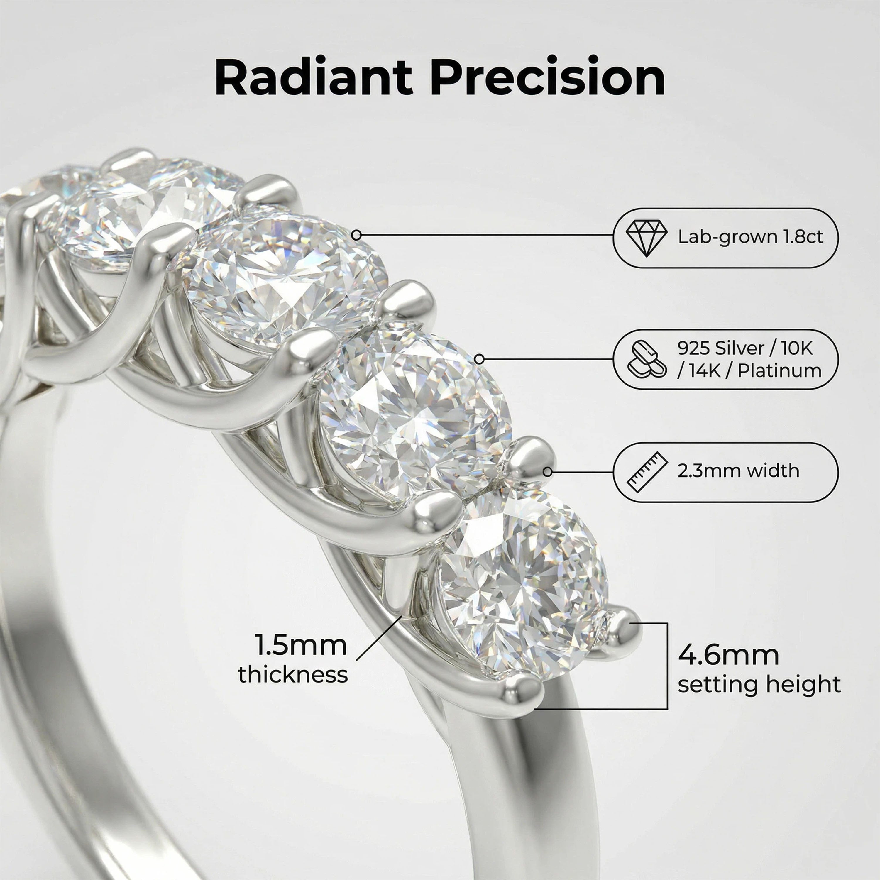 1.80CT Six-Stone Lab-Grown Diamond Ring in White Gold or Platinum