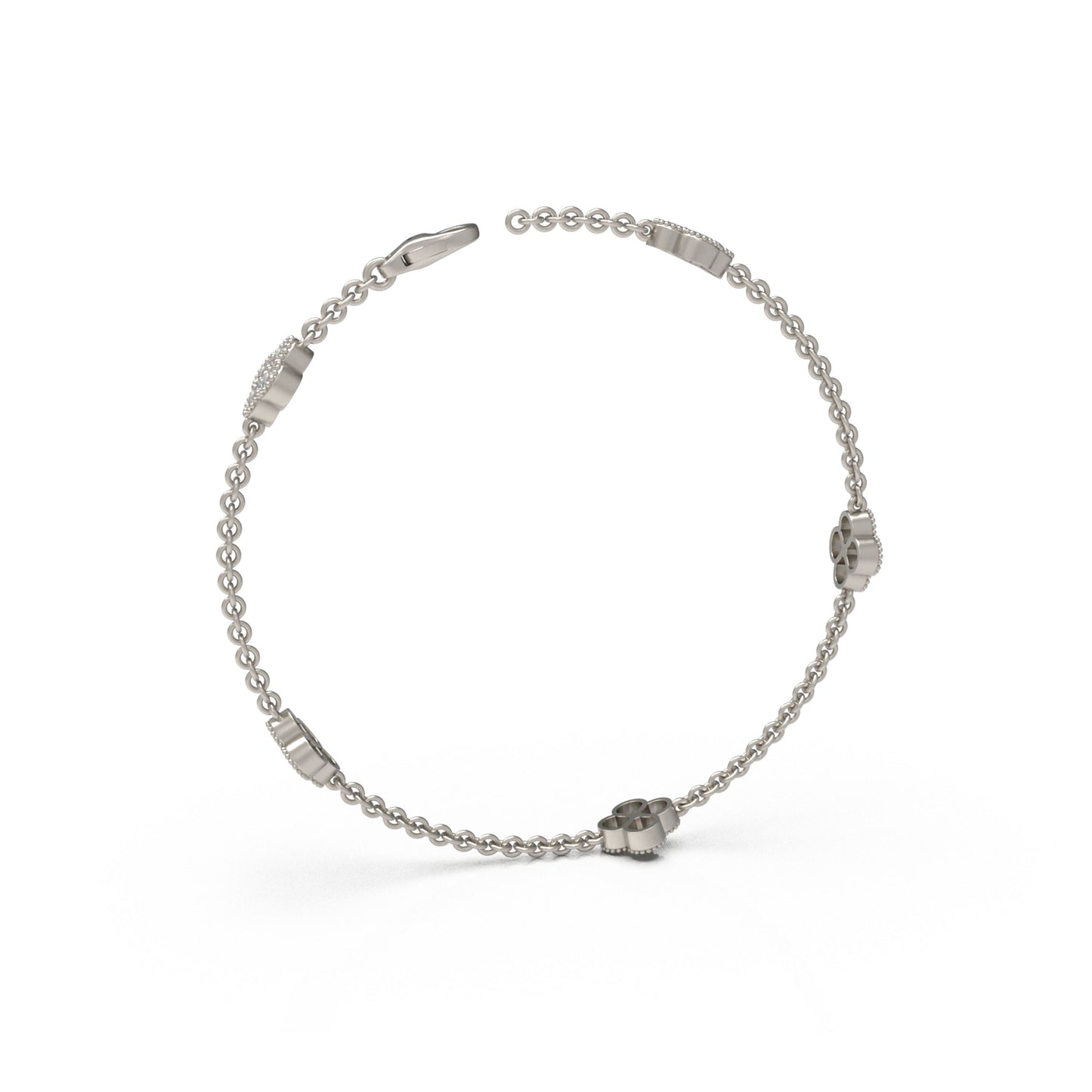 Handmade Four - Leaf Clover Bracelet with Lab - Grown Diamonds (VVS1 - VVS2 Clarity) in 9K/14K/18K White Gold