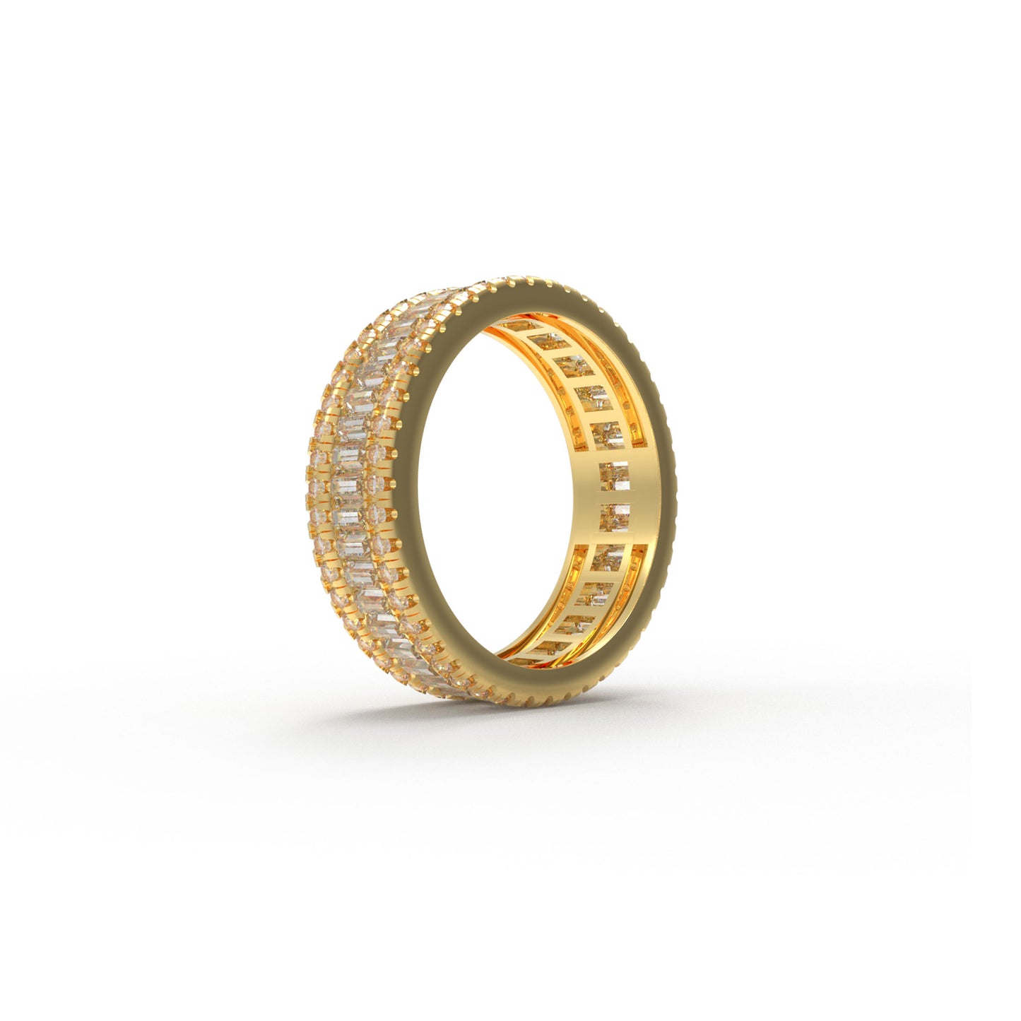 14K Gold Plated Eternity Ring – 96 Round & 45 Baguette Moissanite – Engagement Wedding Band