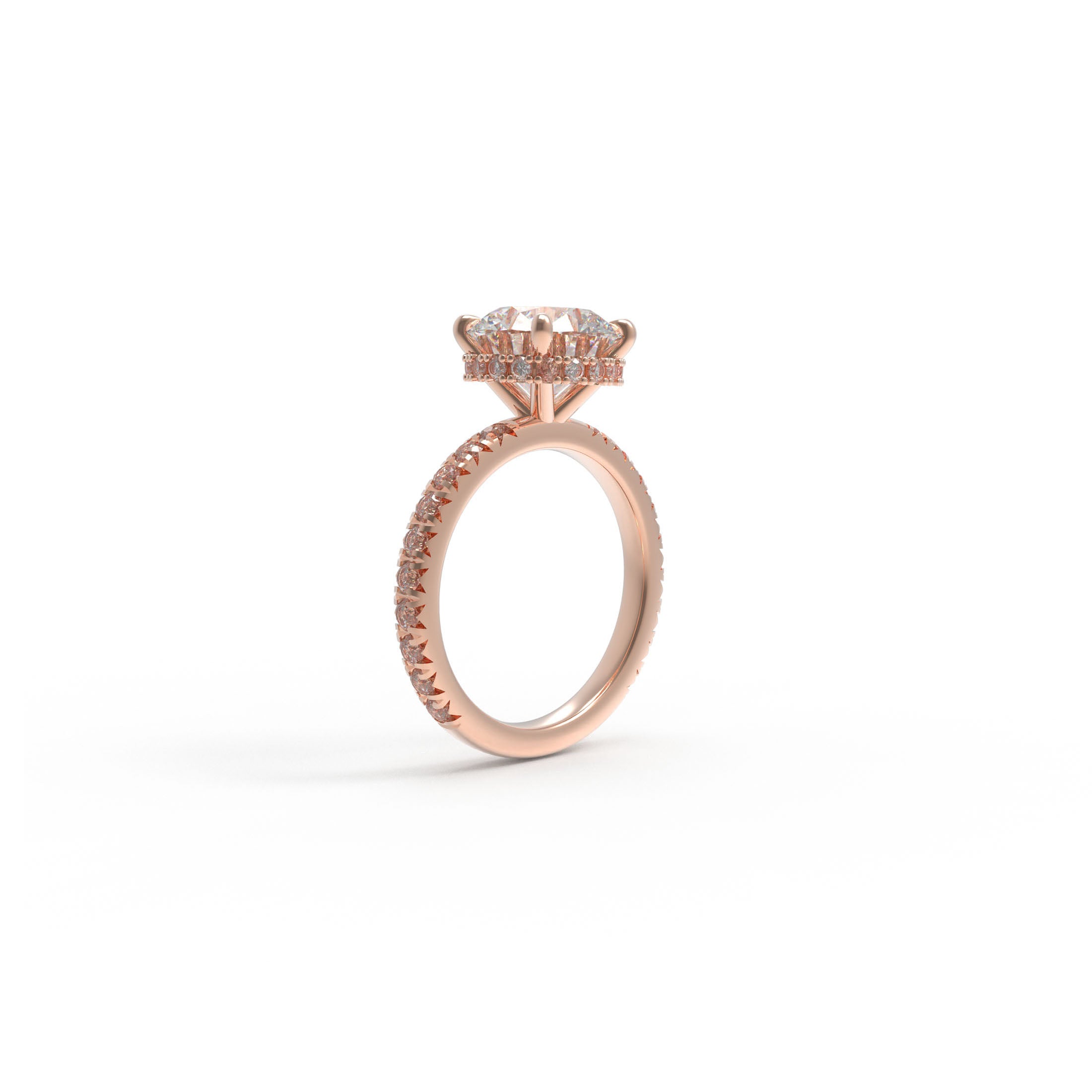 Handmade Rose Gold Lab-Grown Diamond Pavé Engagement Ring – 1CT/2CT/3CT