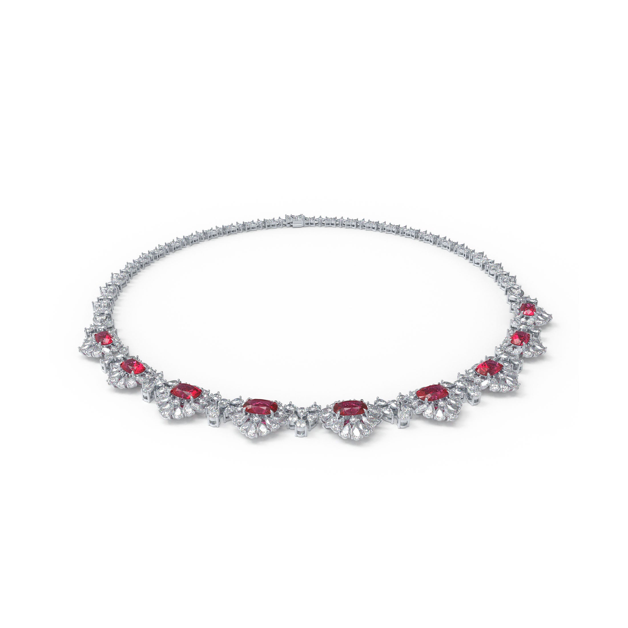36CTW Lab-Grown Ruby & Fancy Diamond High Jewelry Necklace – 9K/14K/18K Gold or Platinum