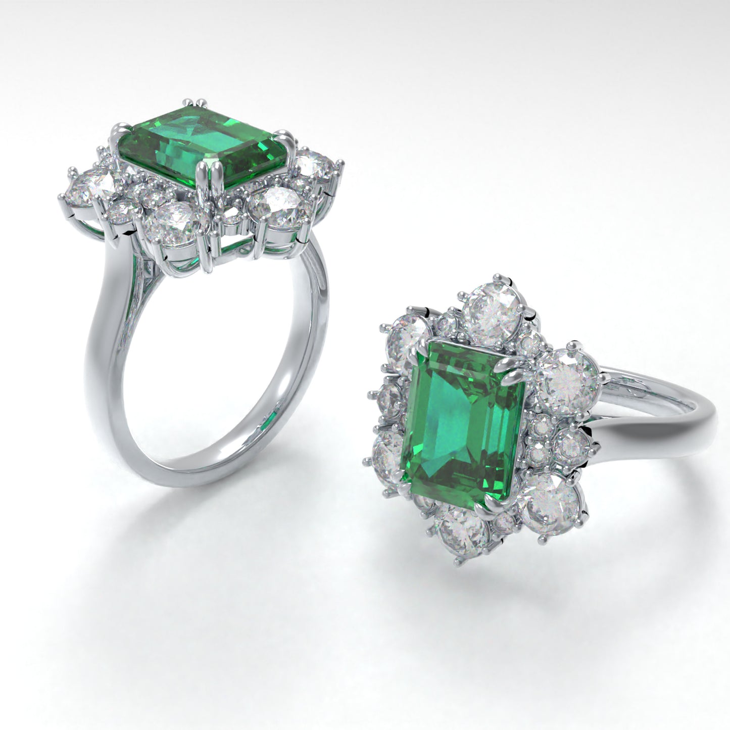 2ct Lab-Grown Emerald Cut Diamond Ring with 1.3ct Halo, 10K/14K White Gold or 950 Platinum