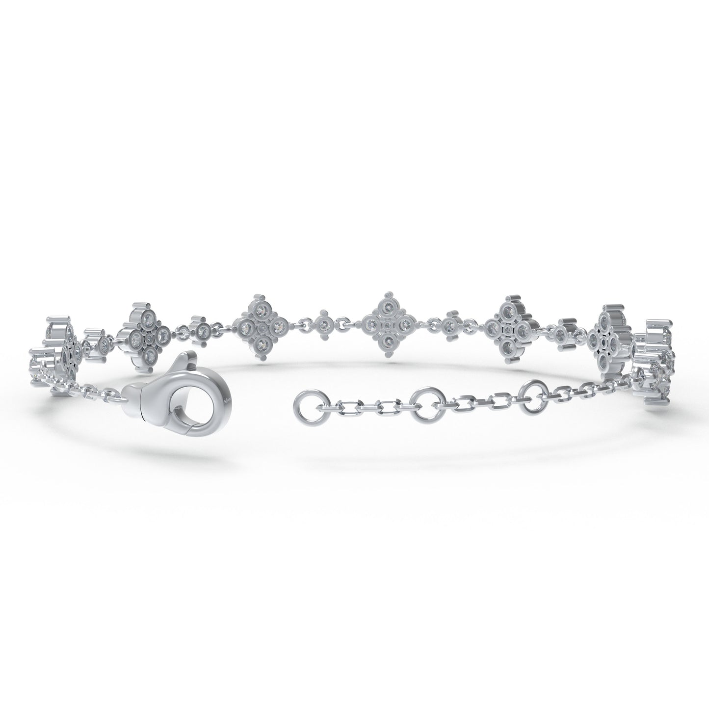 4Leaf Clover Lucky Bracelet – 925 Sterling Silver, Lab-Grown Moissanite, Ideal Gift for Women