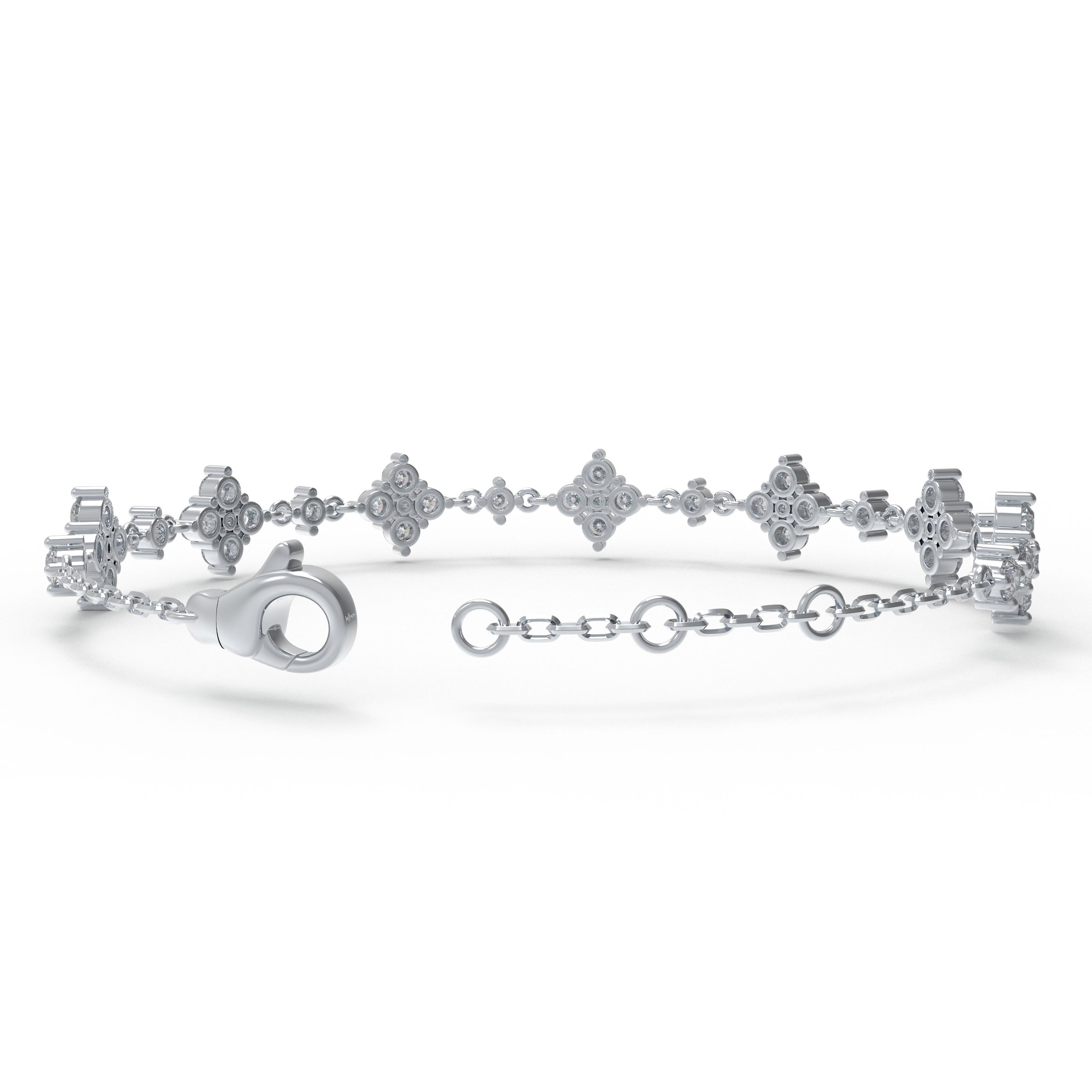4Leaf Clover Lucky Bracelet – 925 Sterling Silver, Lab-Grown Moissanite, Ideal Gift for Women