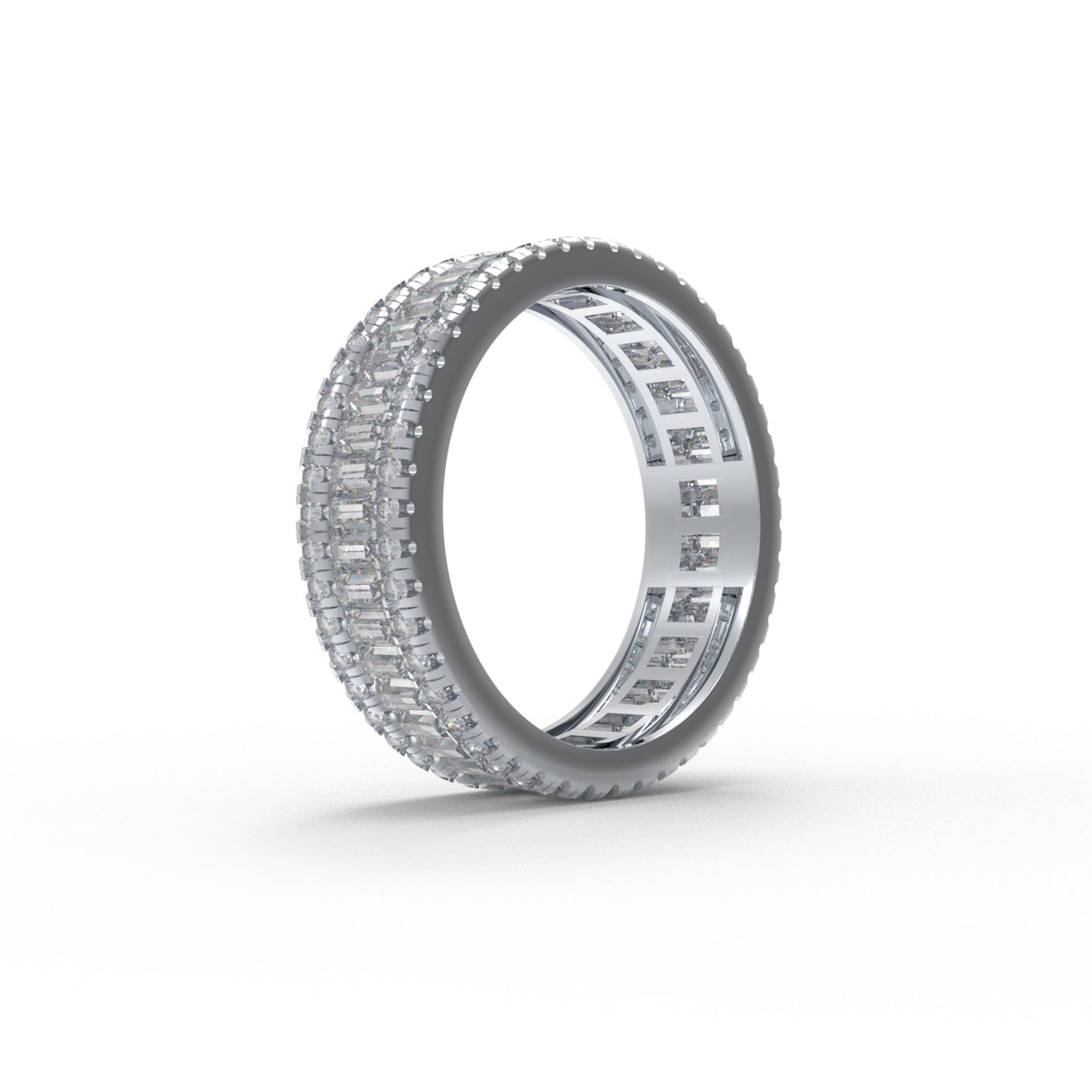 925 Silver Eternity Ring – 96 Round & 45 Baguette Moissanite – Engagement Wedding Band