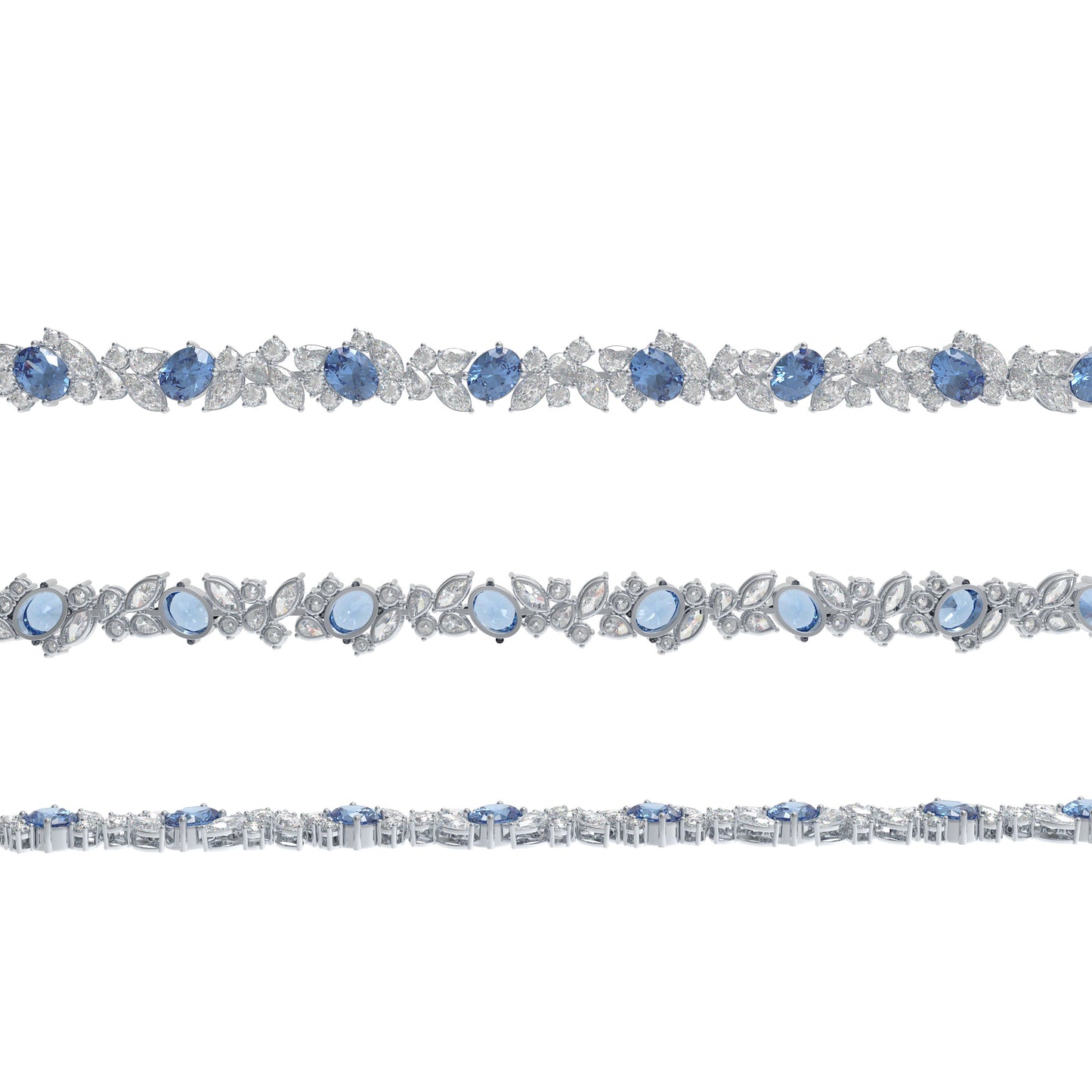 925 Sterling Silver Marquise Bracelet – 11 Lab-Created Marquise Sapphires & 33 Pear Moissanite, 10ct/12ct/15ct Total Carat, Luxury Jewelry Gift for Wife, Mother, Sister
