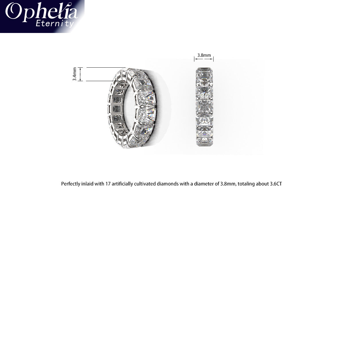 Bague de fiançailles Ophelia Eternity en argent sterling 3,6 ct avec moissanite de laboratoire pour femme - Bague ronde entièrement en diamants Eternal Covenant personnalisable (gravure - texte personnalisable disponible) 