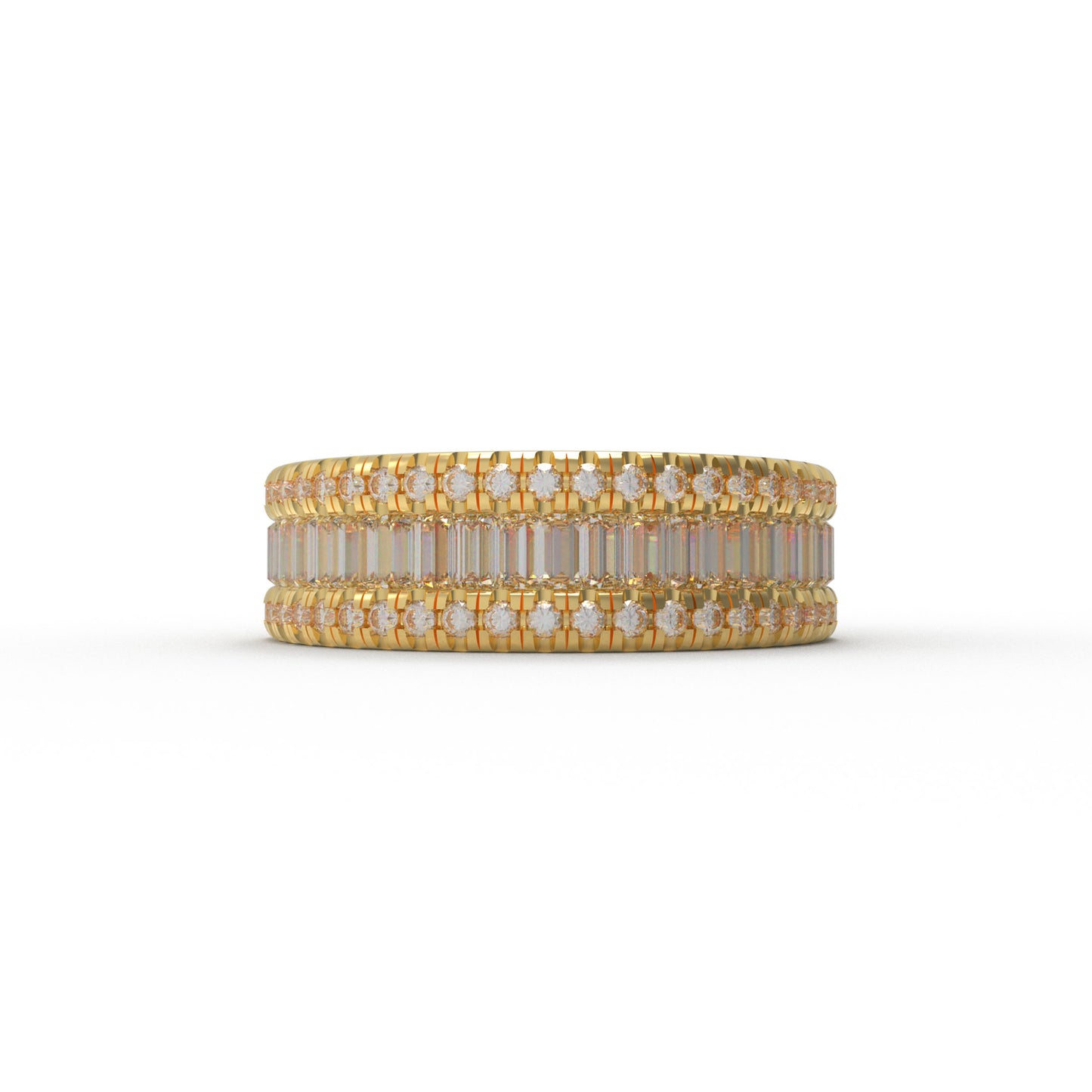 14K Gold Plated Eternity Ring – 96 Round & 45 Baguette Moissanite – Engagement Wedding Band