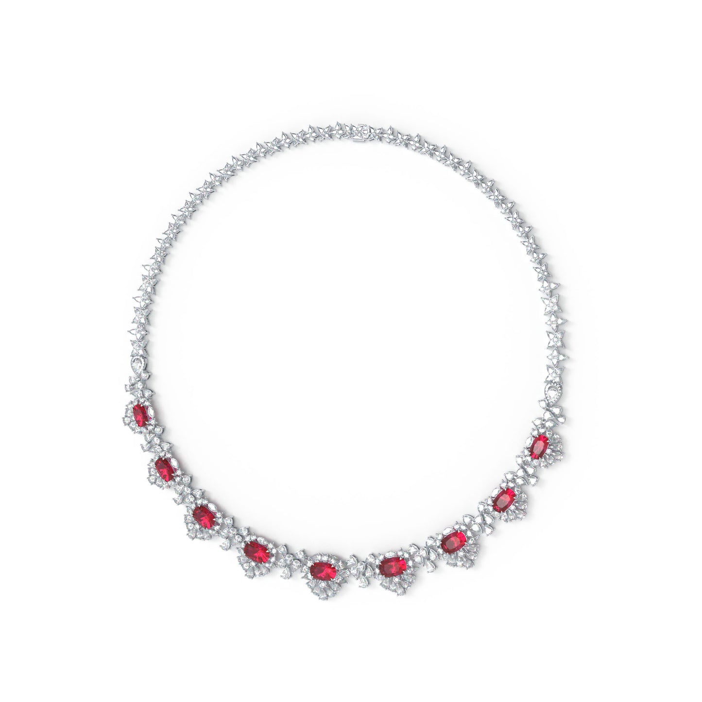 Ophelia Eternity Lab Grown Diamond & Ruby Statement Necklace, 16ct Ruby & 20ct Fancy Shape Lab Diamond, 18K/14K/9K Gold & Platinum Option, Luxury Fine Jewelry for Women