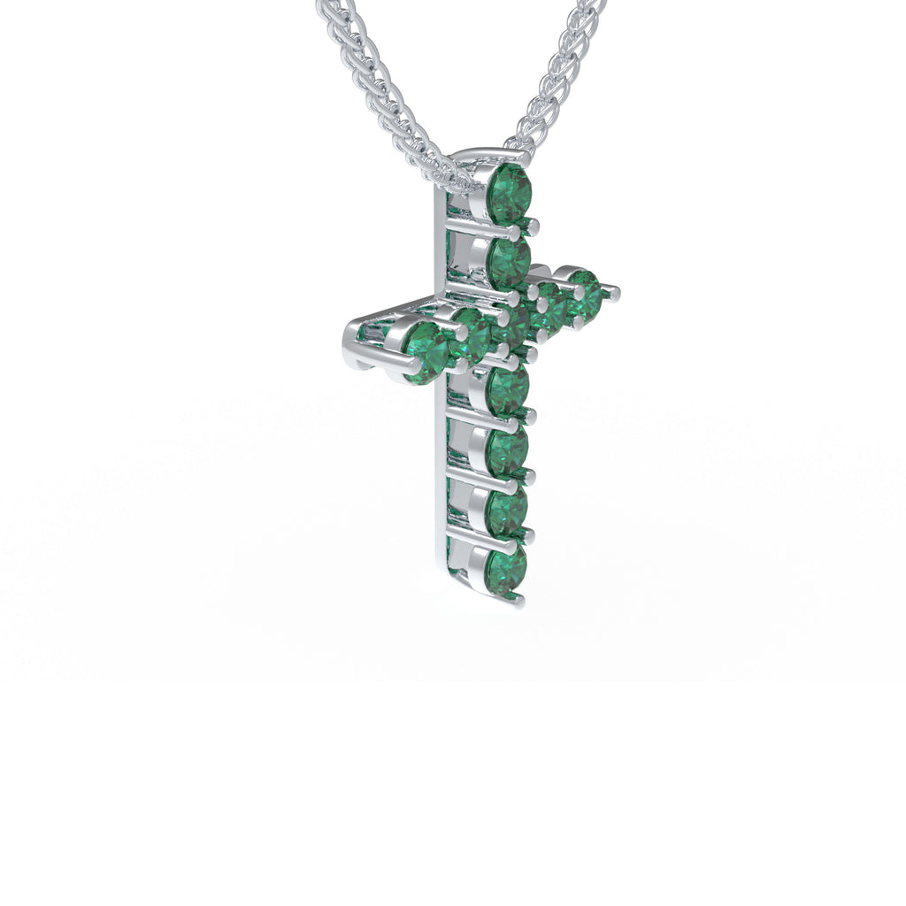 Evergreen Faith 1 CT Lab-Created Emerald Cross Pendant Necklace in Sterling Silver