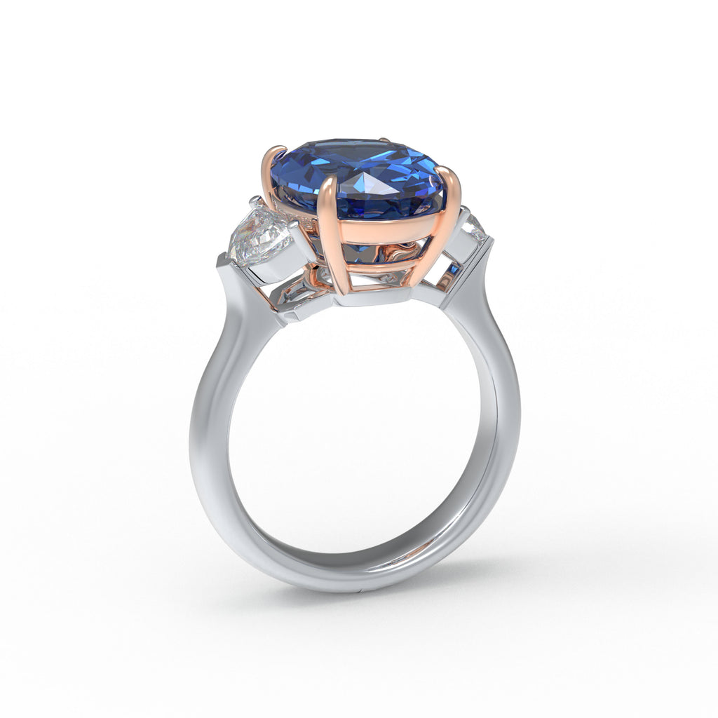 Oval Lab-Grown Blue Diamond Three-Stone Engagement Ring in White Gold