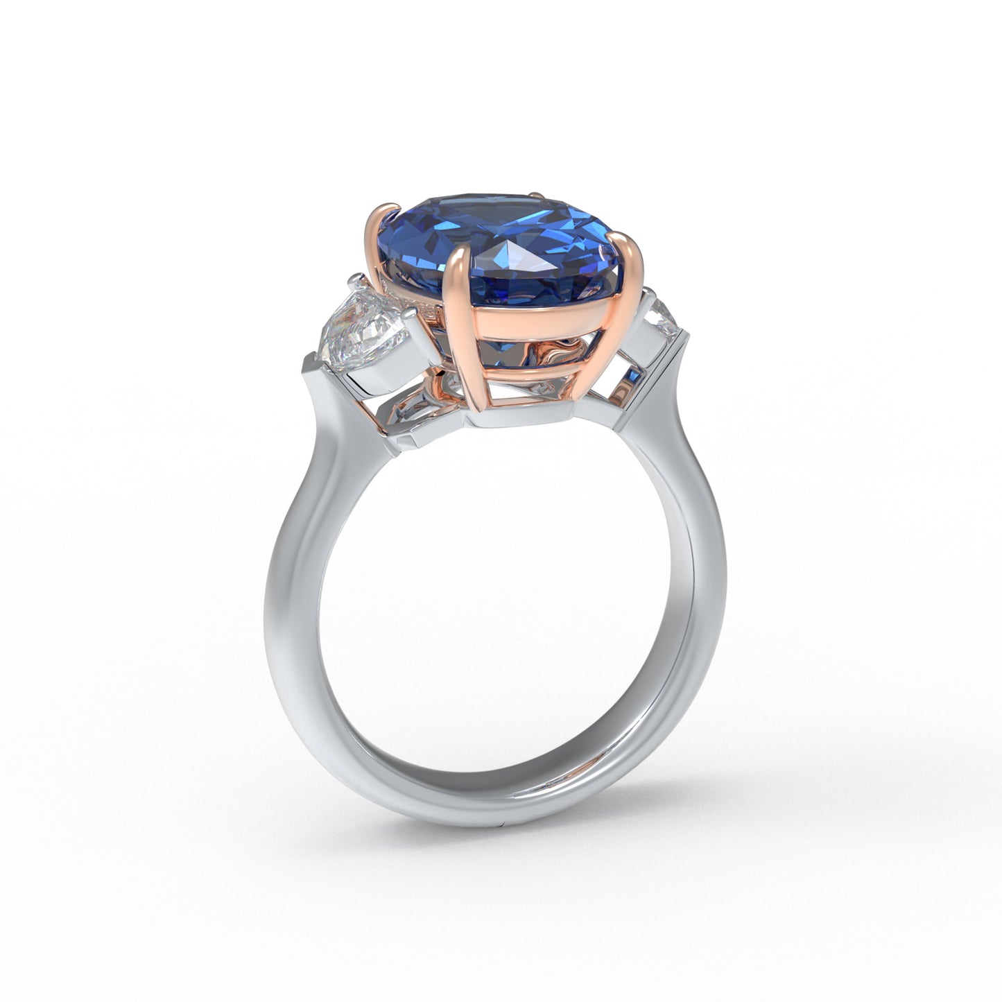 Handmade 3 - Diamond Ring with 2.8CT/4CT Lab - Grown Blue Main Diamond, 9K/14K/18K White Gold, Ideal for Proposal, Wedding, Anniversary