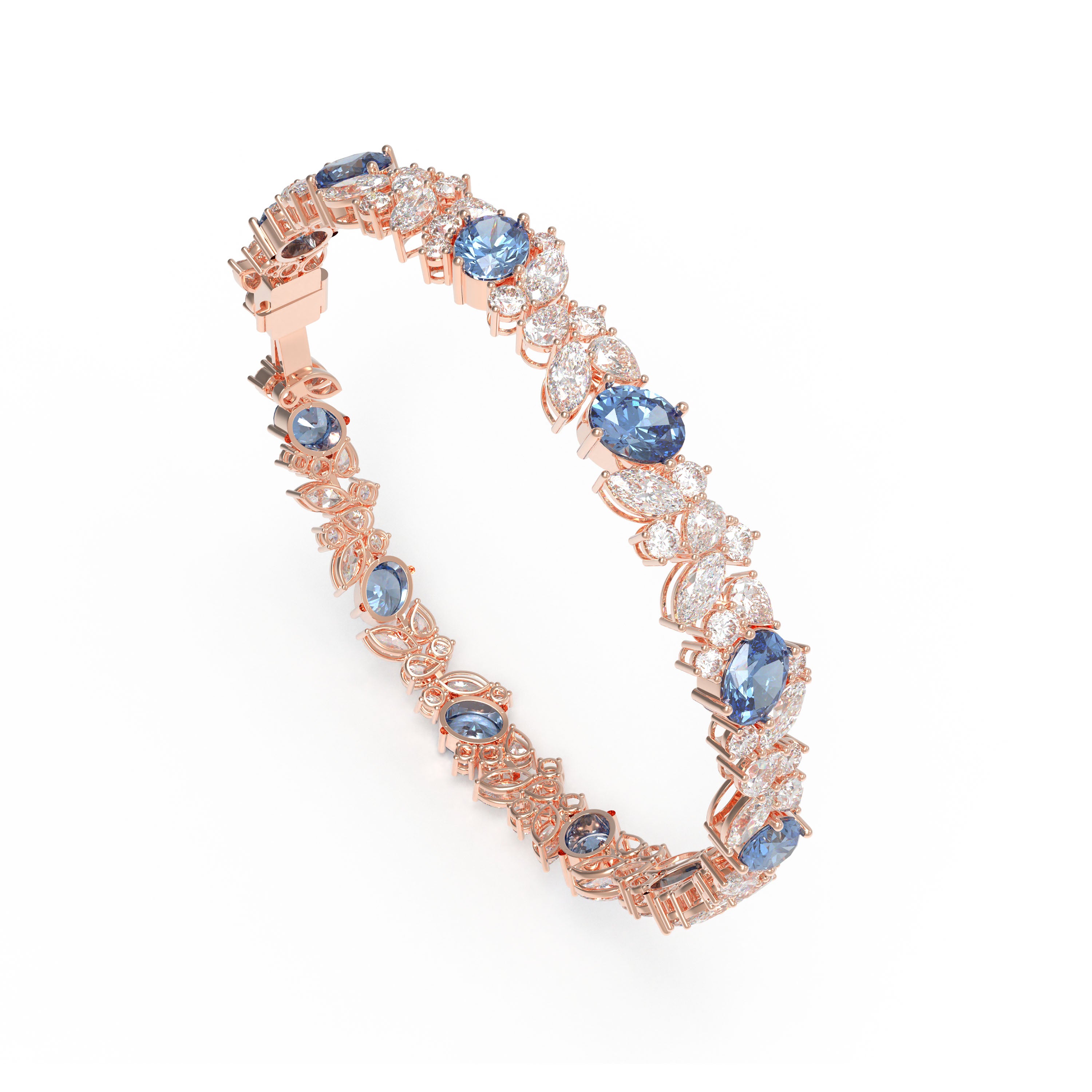 Handmade Gorgeous Lab - Grown Sapphire & Diamond Bracelet with Rose Gold, Total Weight 10CT/12CT/15CT