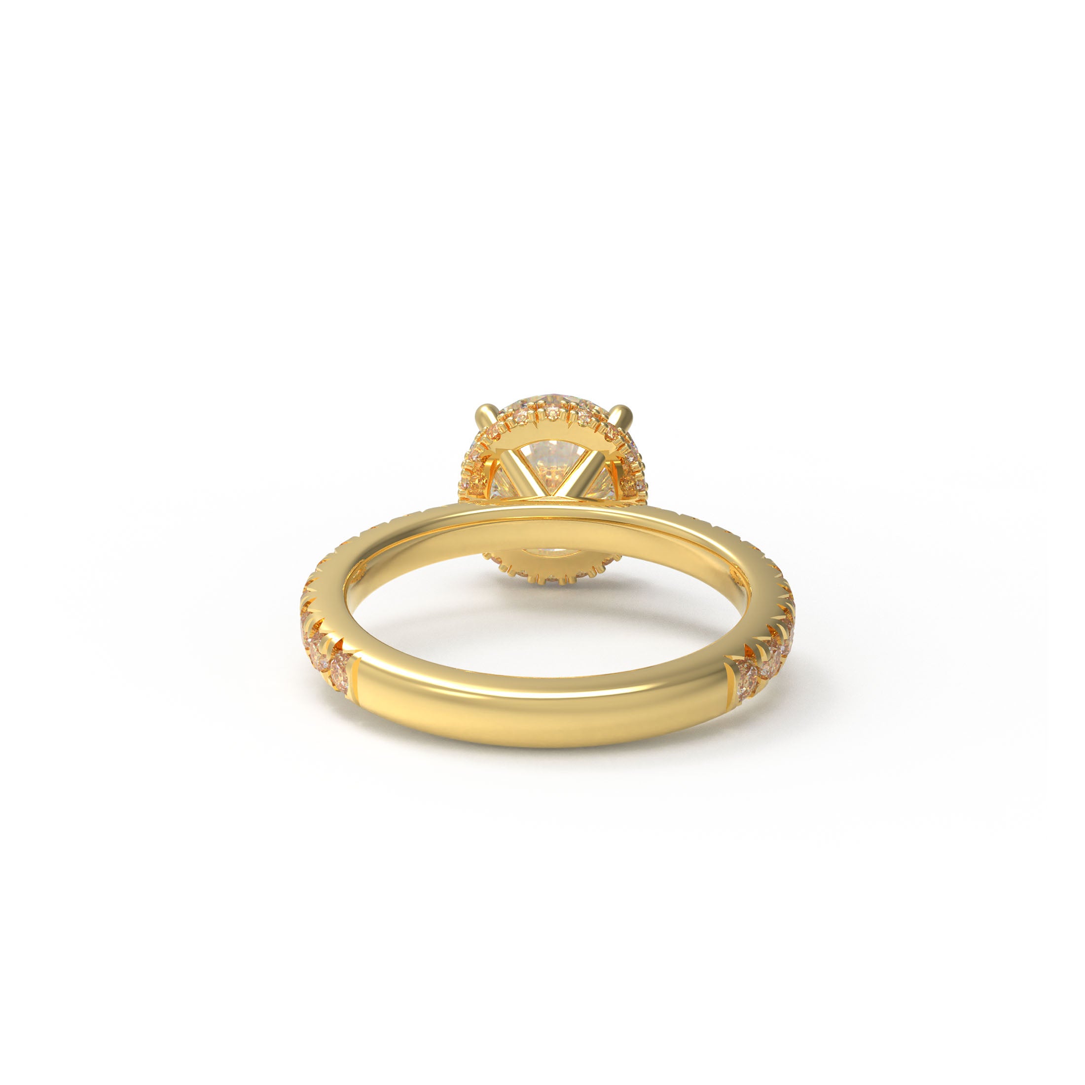 Handmade Yellow Gold Lab-Grown Diamond Pavé Engagement Ring – 1CT/2CT/3CT