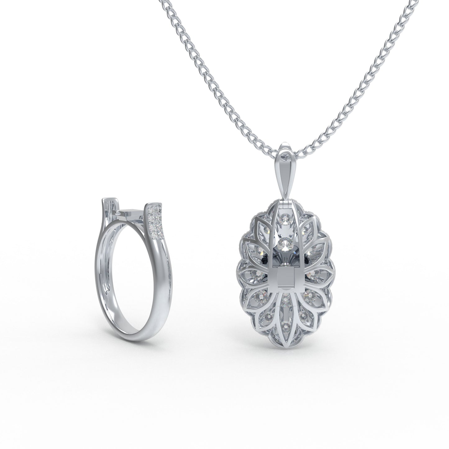 3CT Lab Diamond 2-in-1 Ring & Pendant Necklace, 10K/14K White Gold or 950 Platinum