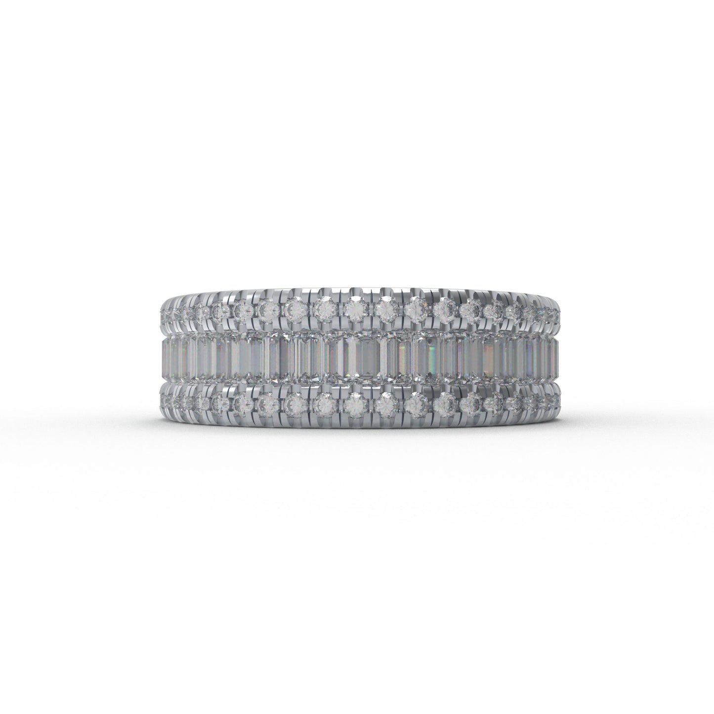 925 Silver Eternity Ring – 96 Round & 45 Baguette Moissanite – Engagement Wedding Band