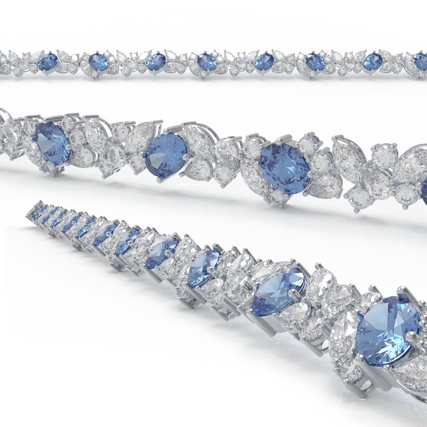 Handmade Gorgeous Lab - Grown Sapphire & Diamond Bracelet, 9K/14K/18K White Gold Optional, Total Weight 10CT/12CT/15CT