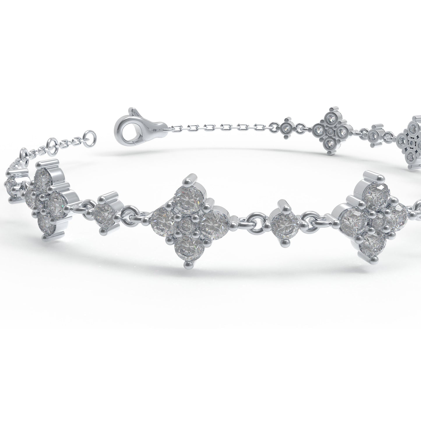 4Leaf Clover Lucky Bracelet – 925 Sterling Silver, Lab-Grown Moissanite, Ideal Gift for Women