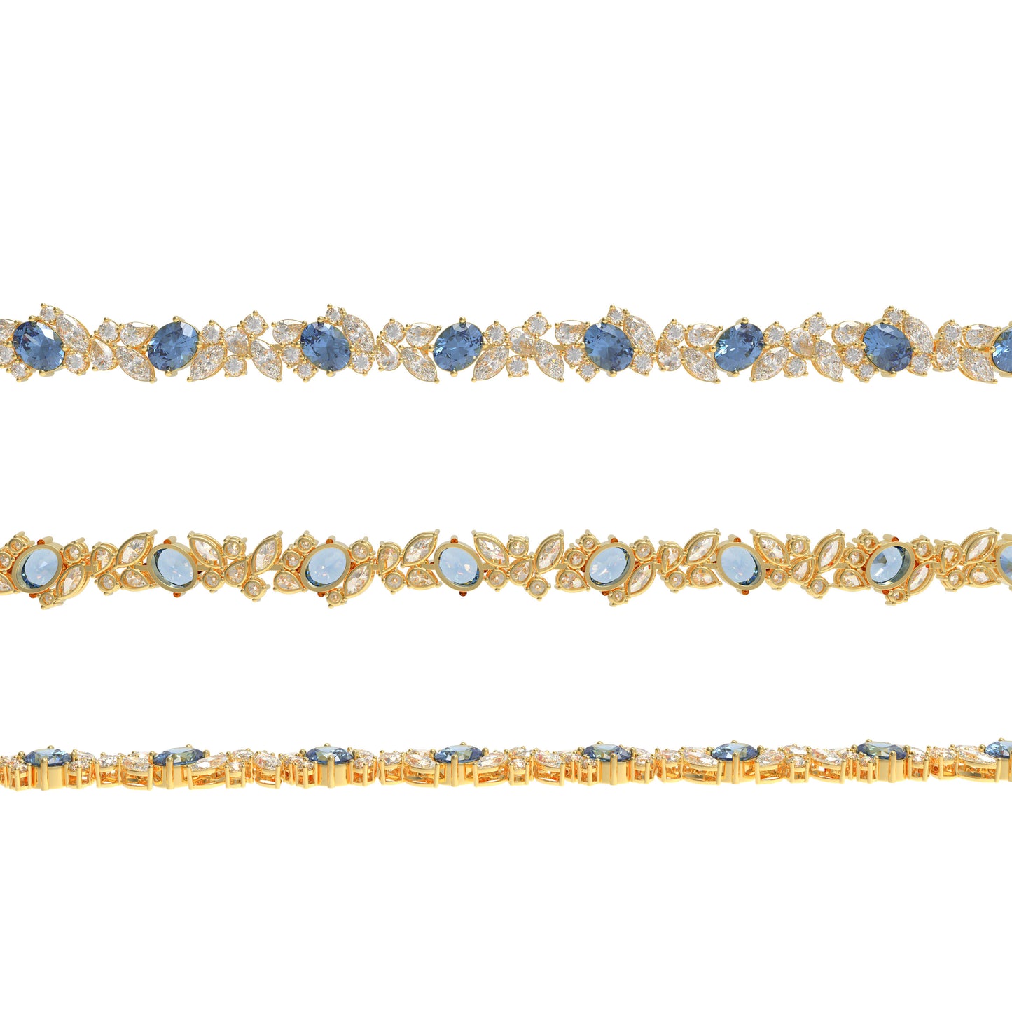 Handmade Gorgeous Lab - Grown Sapphire & Diamond Bracelet, 9K/14K/18K Yellow Gold Optional, Total Weight 10CT/12CT/15CT