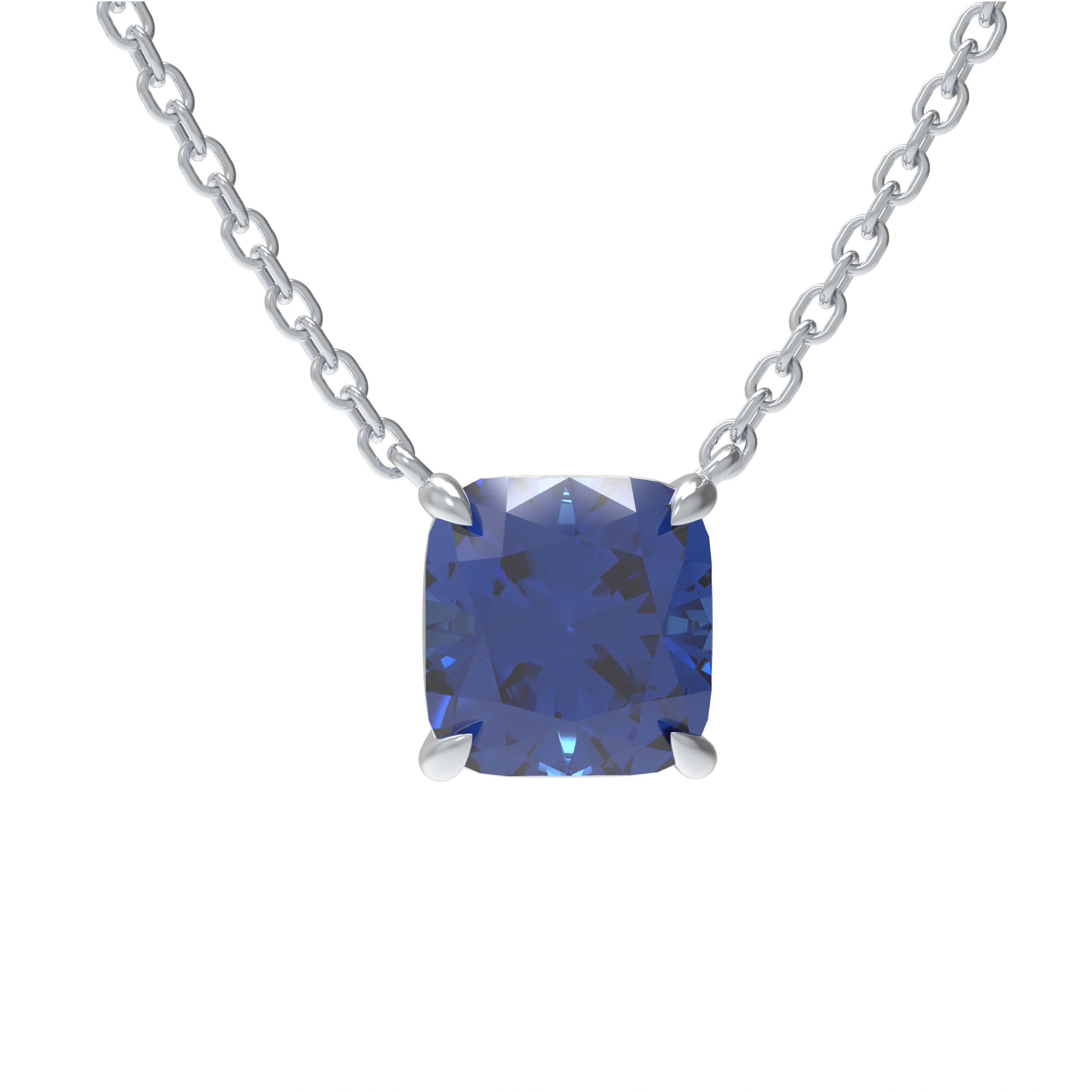 Handmade 925 Sterling Silver Cushion Cut Lab-Grown Sapphire Pendant, Premium Jewelry Gift for Any Occasion