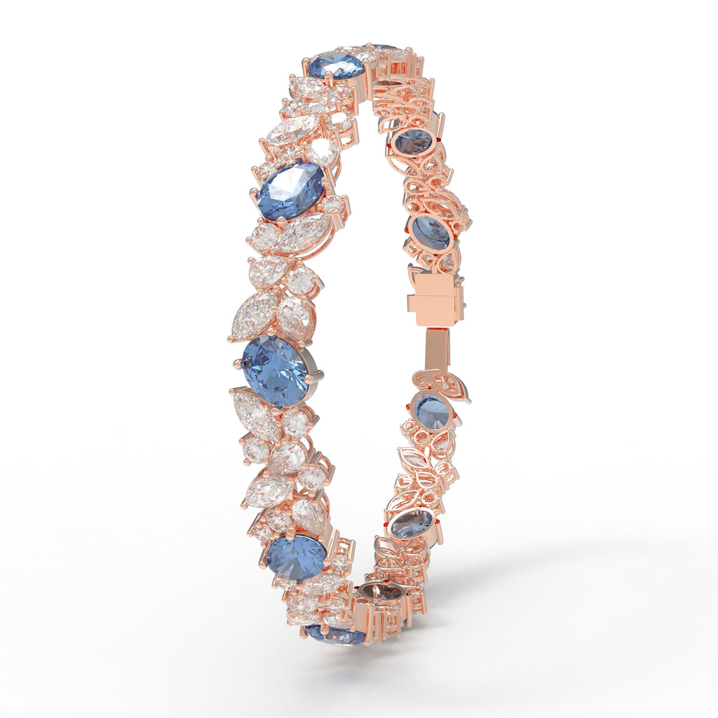 ELVORIQUE Marquise Blue Sapphire & Moissanite Bracelet in Rose Gold