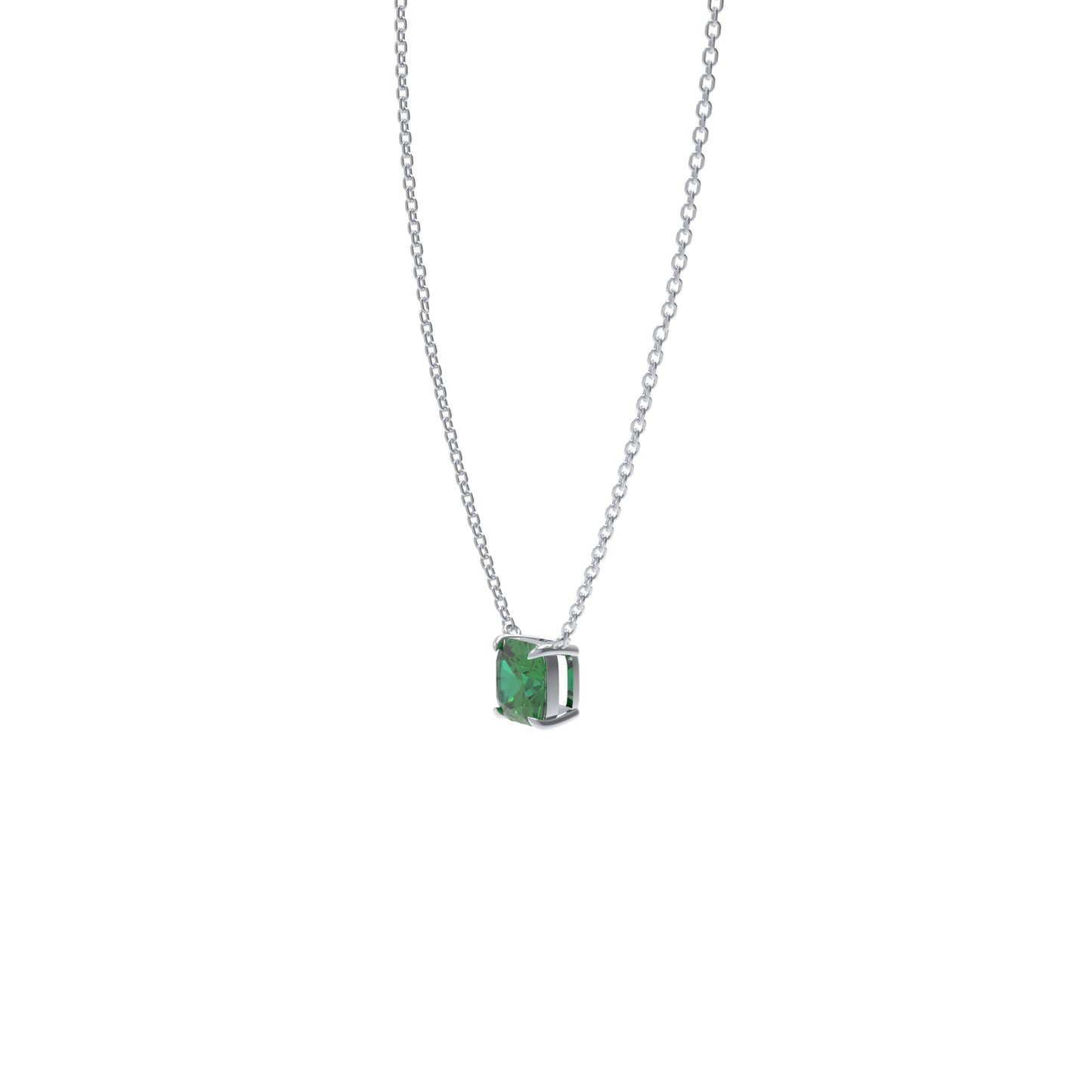 Handmade 925 Sterling Silver Cushion Cut Lab-Grown Emerald Pendant, Luxury Green Gemstone Jewelry Gift