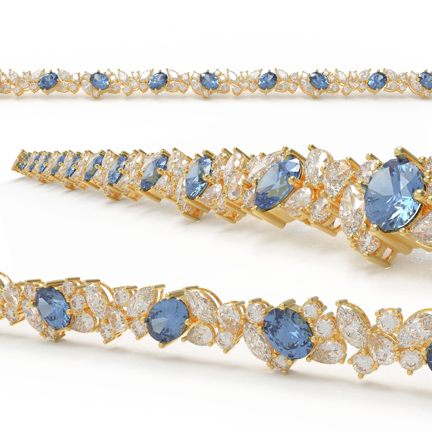 925 Sterling Silver 14K Gold Plated Marquise Bracelet – 11 Lab-Created Marquise Sapphires & 33 Pear Moissanite, 10ct/12ct/15ct Total Carat, Luxury Jewelry Gift for Wife, Mother, Sister