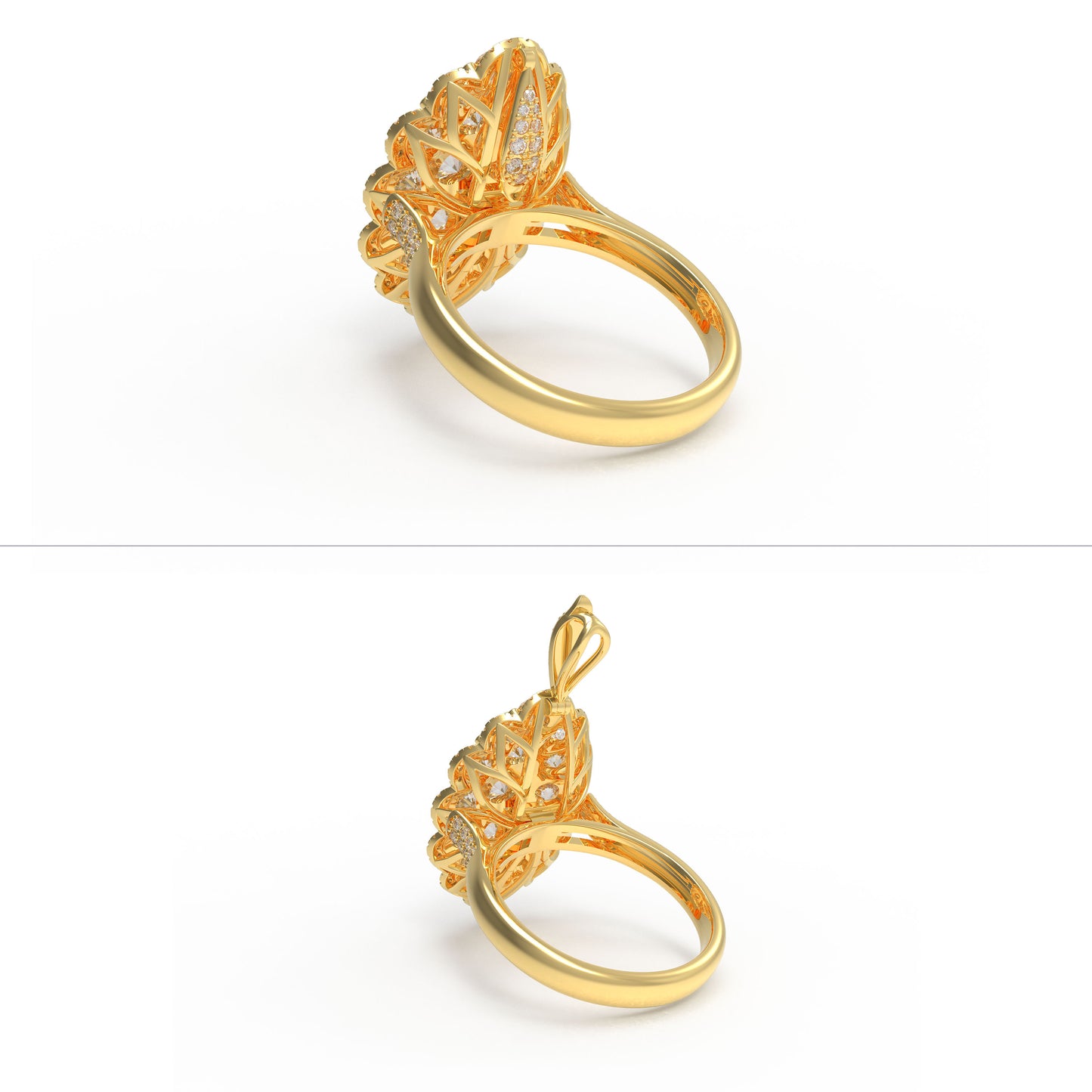 3CT Lab-Grown Diamond 2-in-1 Convertible Ring & Pendant Necklace in 10K/14K Yellow Gold