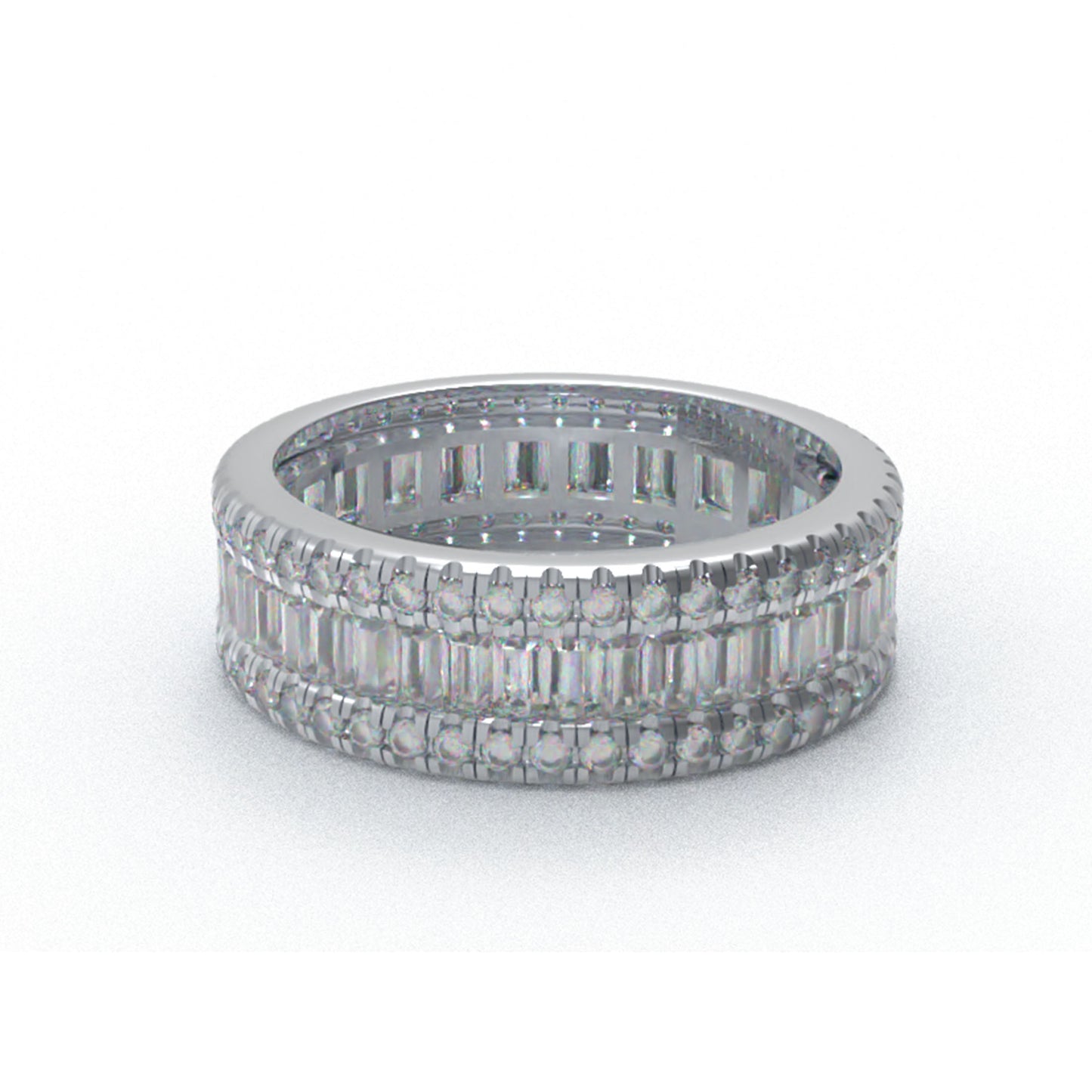 925 Silver Eternity Ring – 96 Round & 45 Baguette Moissanite – Engagement Wedding Band