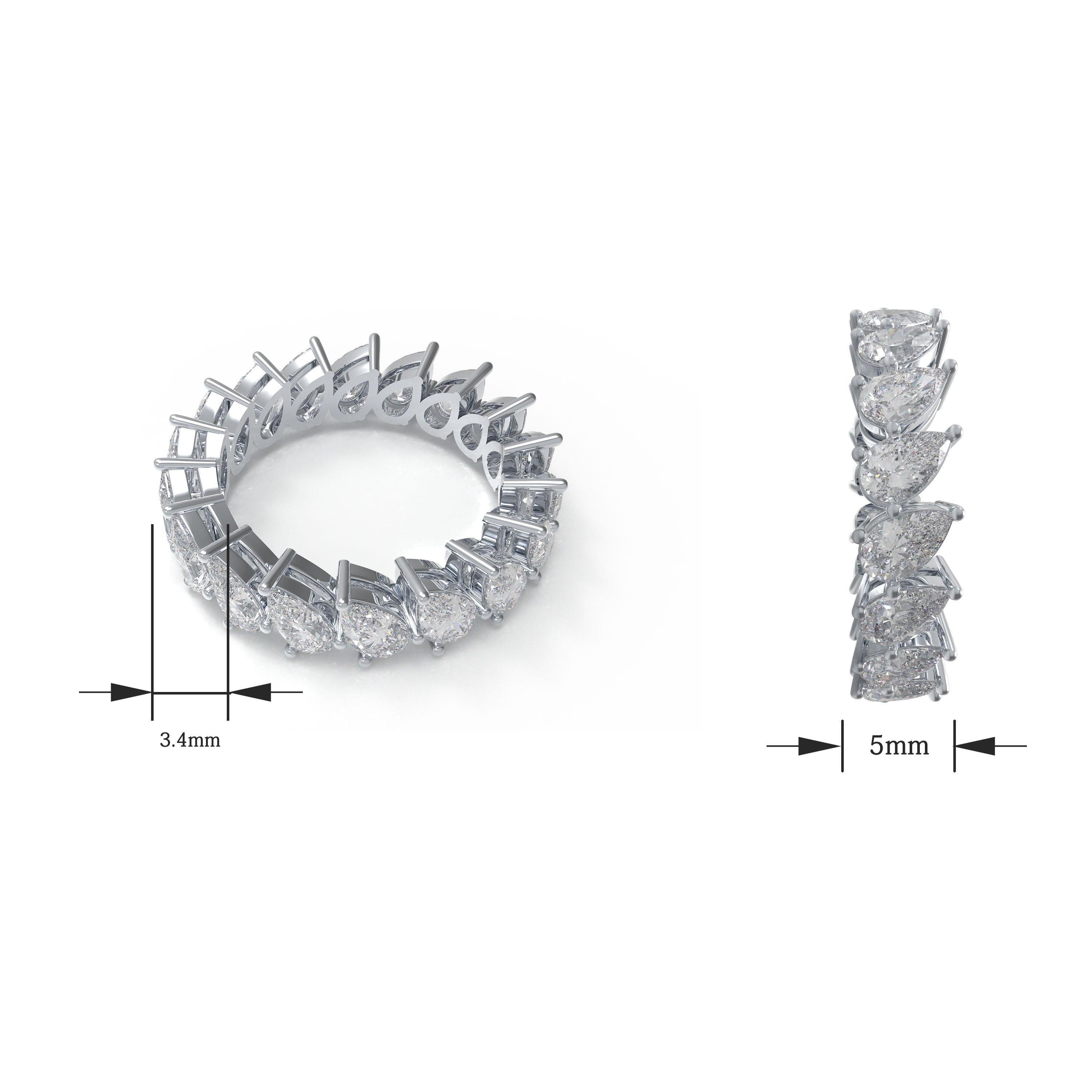 Drops of Eternity 3 CTW Pear-Cut Moissanite Full Eternity Band in 925 Sterling Silver