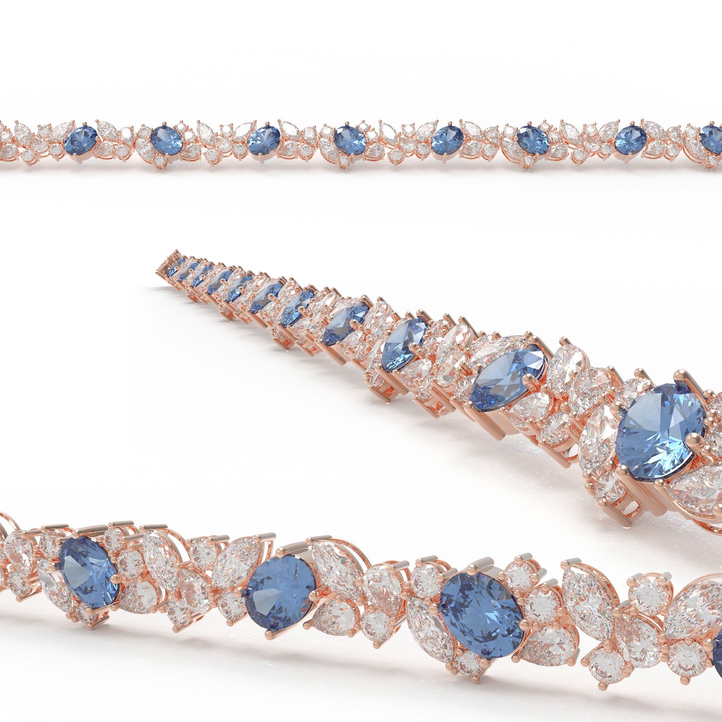 925 Sterling Silver 14K Rose Gold Plated Marquise Bracelet – 11 Lab-Created Marquise Sapphires & 33 Pear Moissanite, 10ct/12ct/15ct Total Carat, Luxury Jewelry Gift for Wife, Mother, Sister