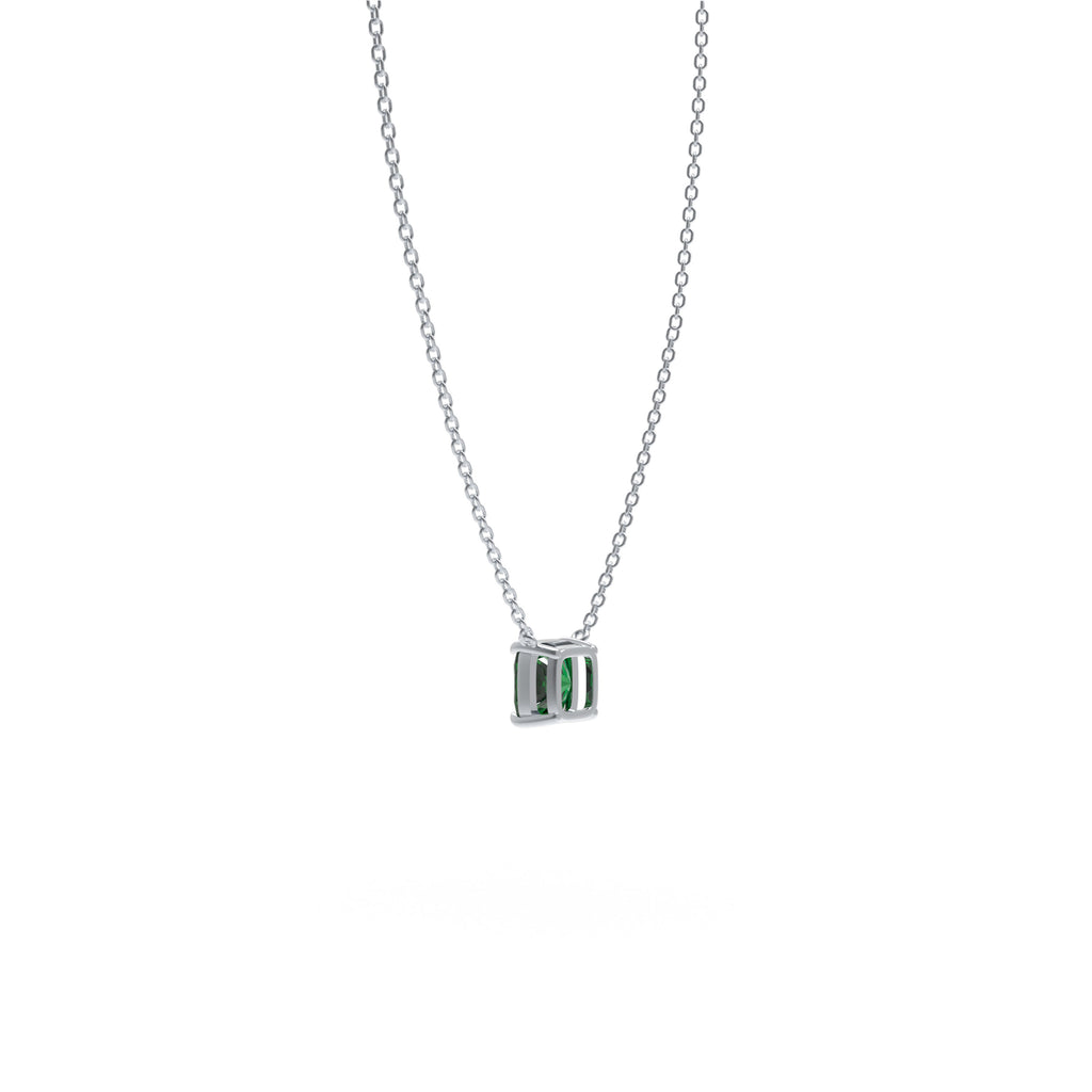 Evergreen Dew Cushion-Cut Lab-Grown Emerald Pendant Necklace in Sterling Silver