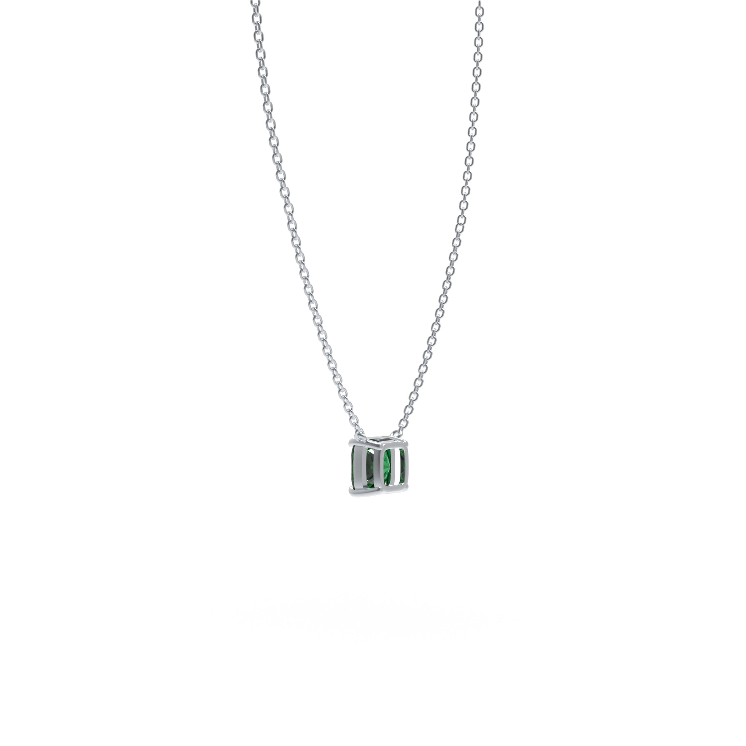 Evergreen Dew Cushion-Cut Lab-Grown Emerald Pendant Necklace in Sterling Silver
