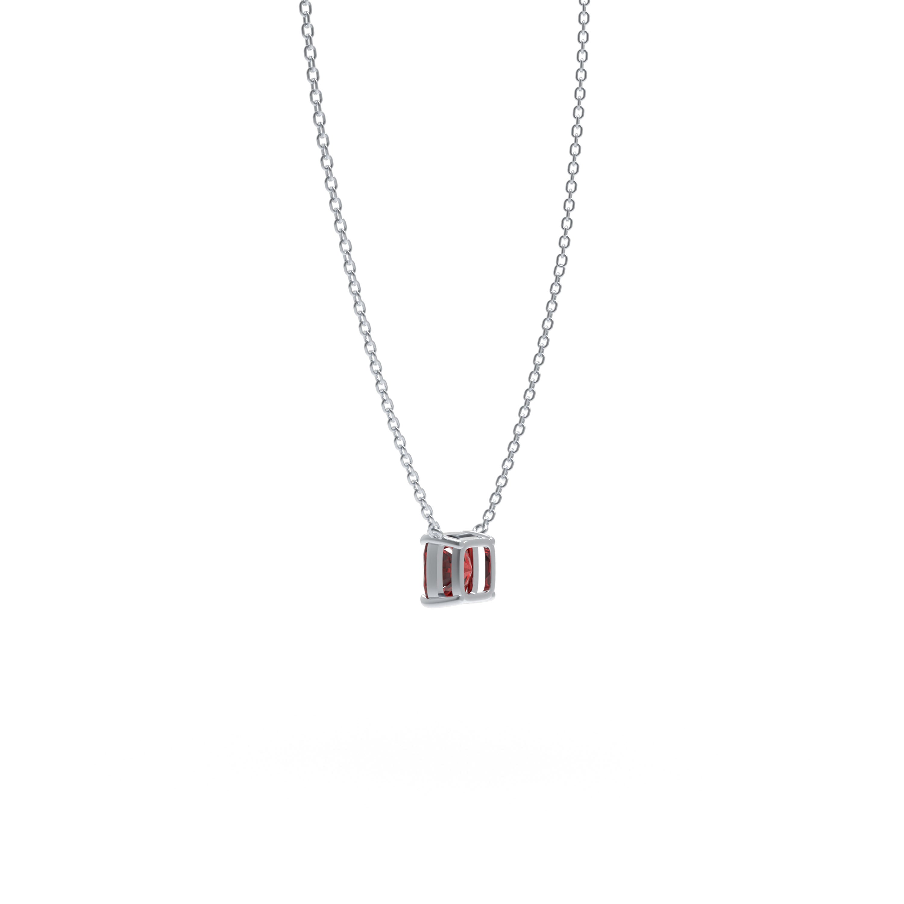 Crimson Vow Cushion-Cut Lab-Grown Ruby Pendant Necklace in Sterling Silver