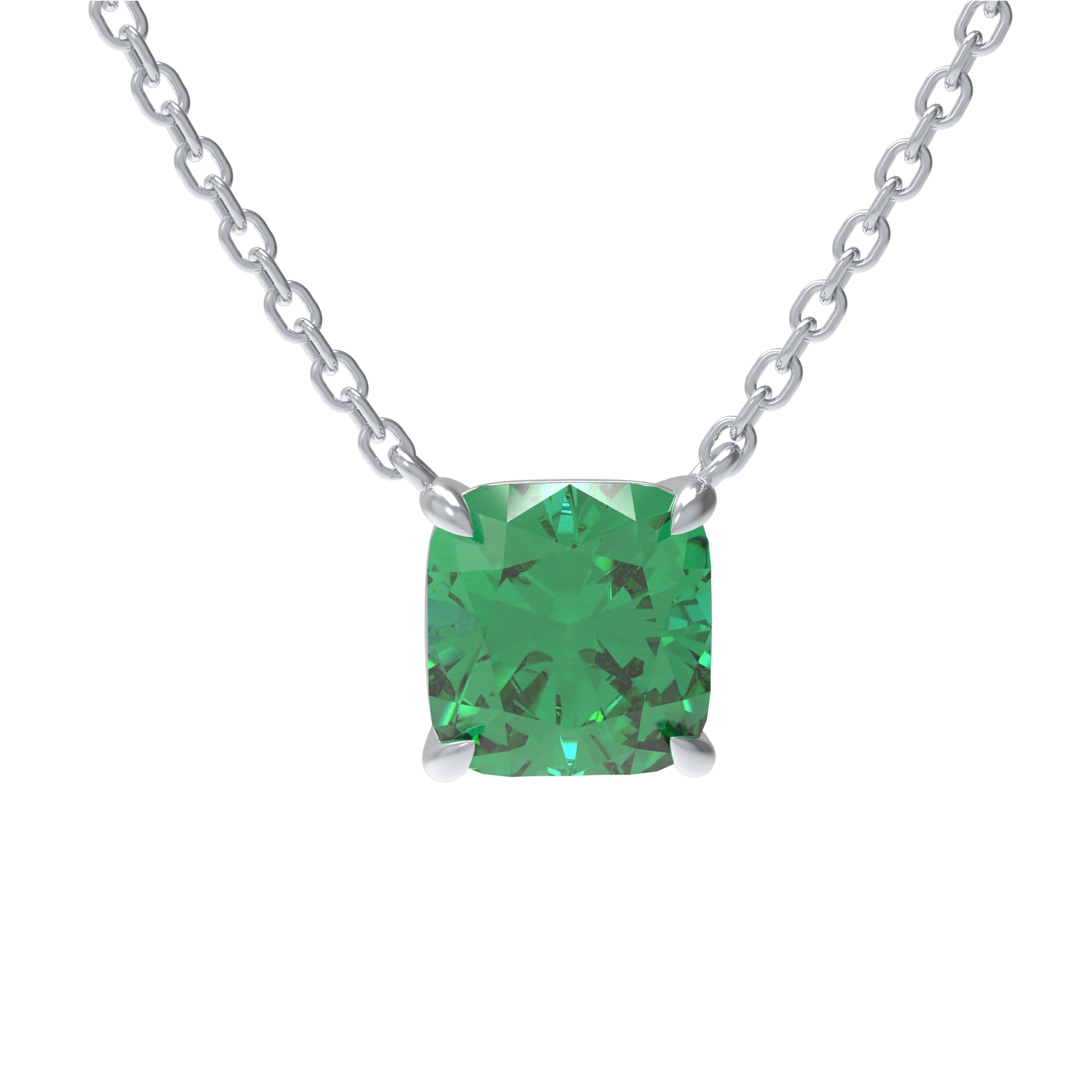 Handmade 925 Sterling Silver Cushion Cut Lab-Grown Emerald Pendant, Luxury Green Gemstone Jewelry Gift
