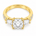 Eternal Radiance Cushion-Cut Lab-Grown Diamond Three-Stone Engagement Ring in Yellow Gold | ELVORIQUE