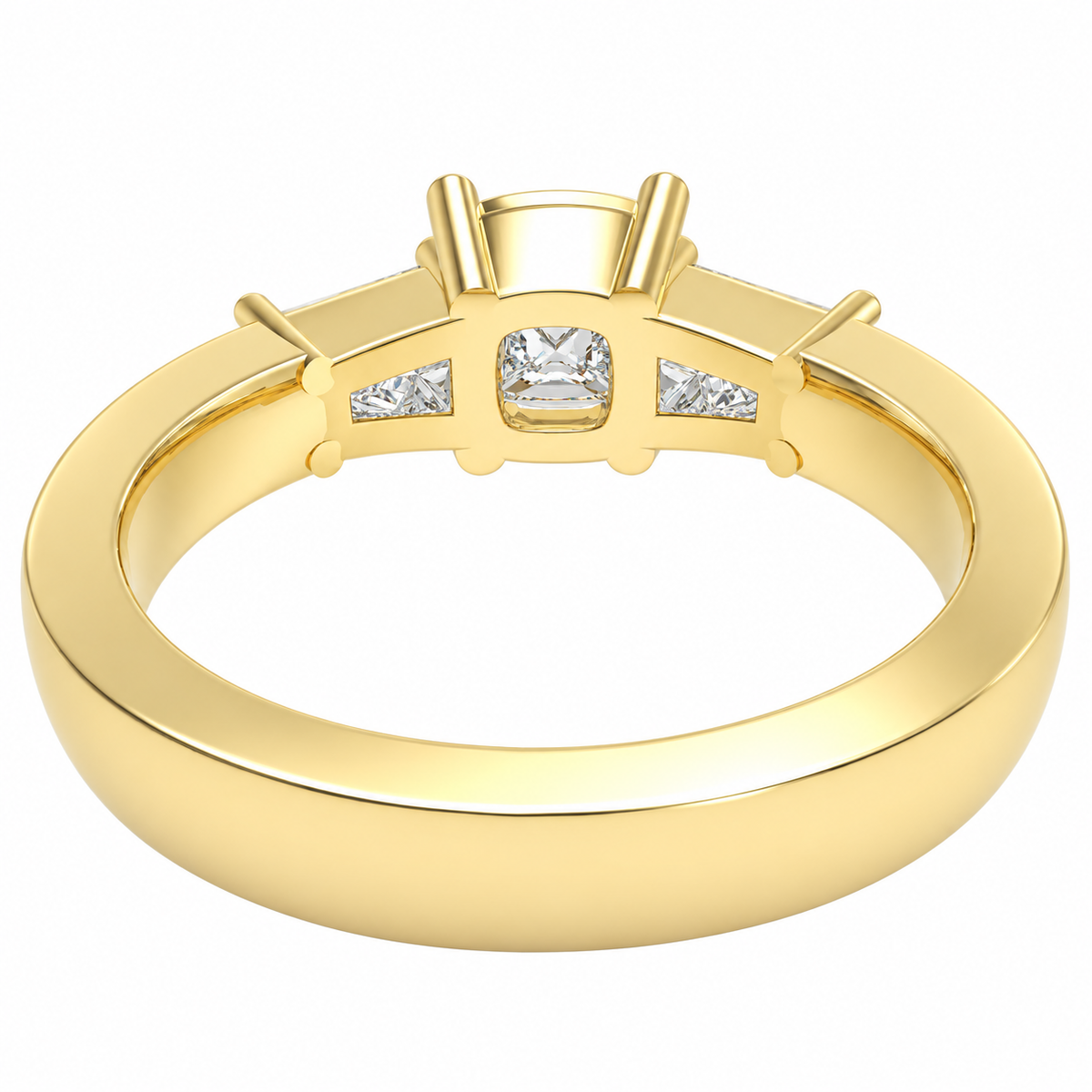 Eternal Radiance Cushion-Cut Lab-Grown Diamond Three-Stone Engagement Ring in Yellow Gold | ELVORIQUE