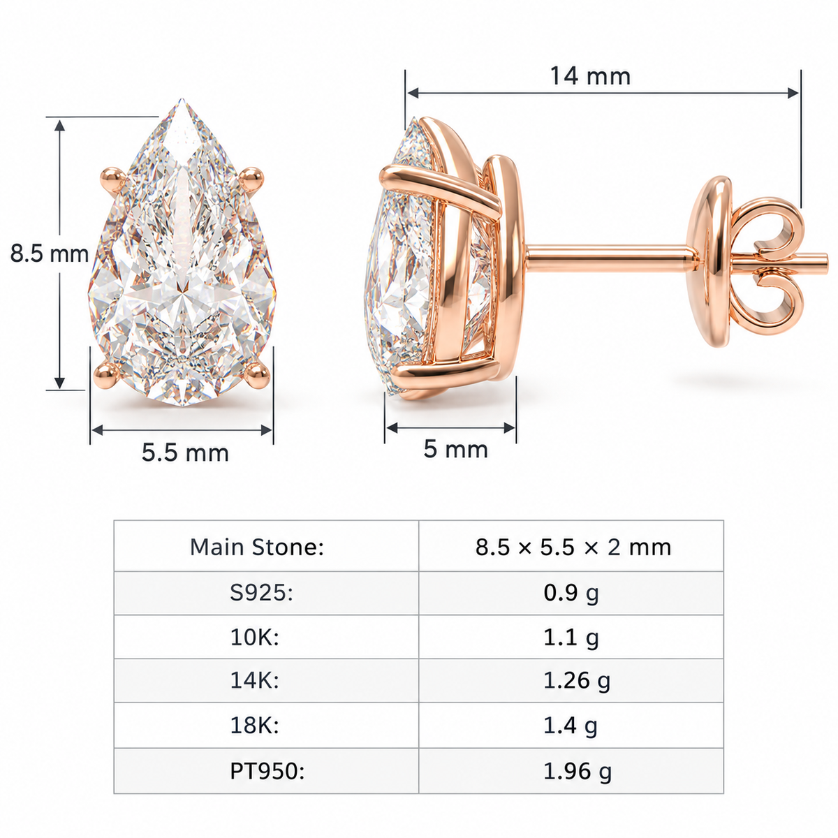 Rose Dewlight Pear-Cut Lab-Grown Diamond Stud Earrings