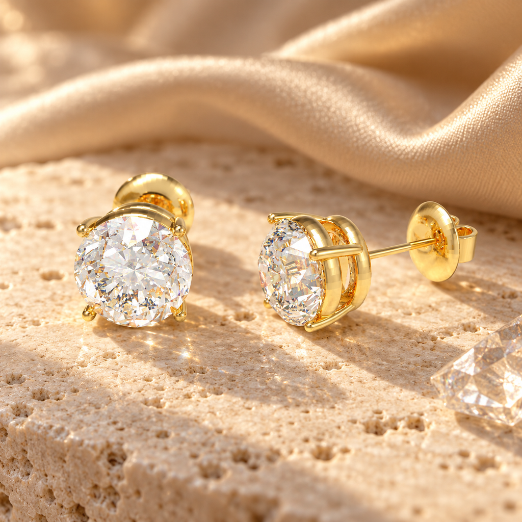 Golden Luminous Core Round Brilliant Lab-Grown Diamond Stud Earrings