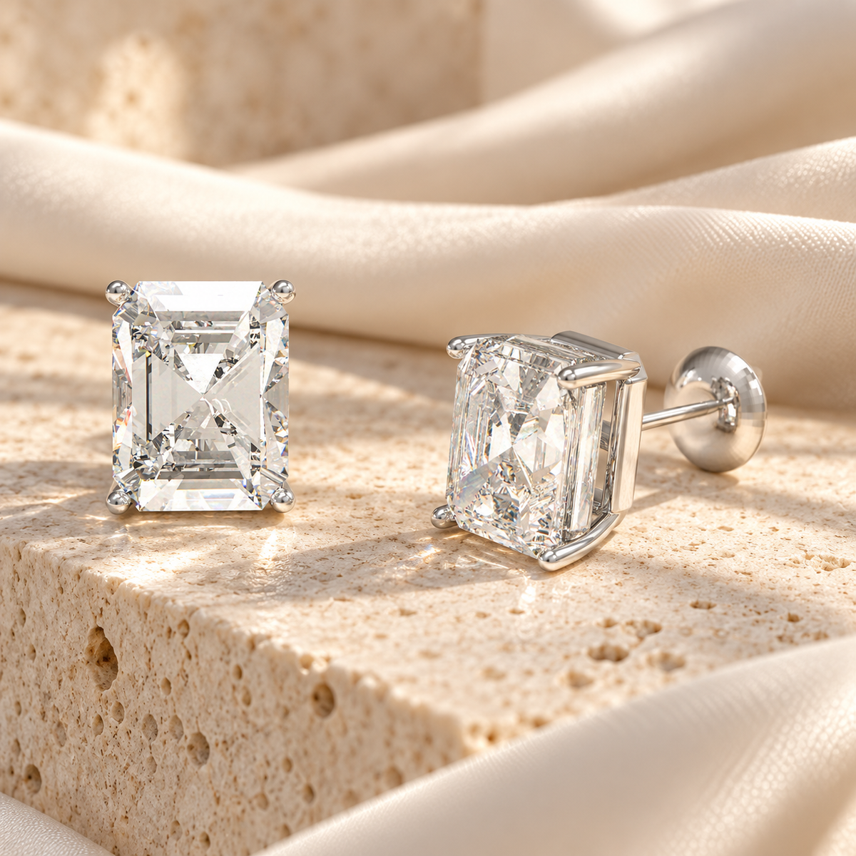 Architectural Light Rectangular Brilliant-Cut Lab-Grown Diamond Stud Earrings