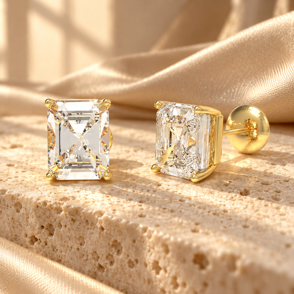 Gilded Architecture Rectangular Brilliant-Cut Lab-Grown Diamond Stud Earrings