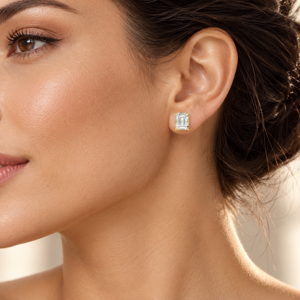 Gilded Architecture Rectangular Brilliant-Cut Lab-Grown Diamond Stud Earrings