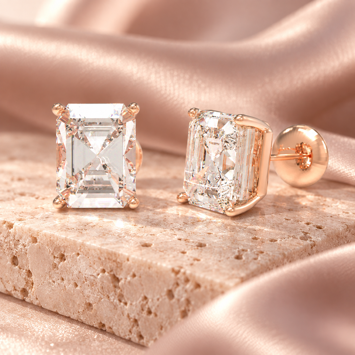 Architectural Light Rectangular Brilliant-Cut Lab-Grown Diamond Stud Earrings
