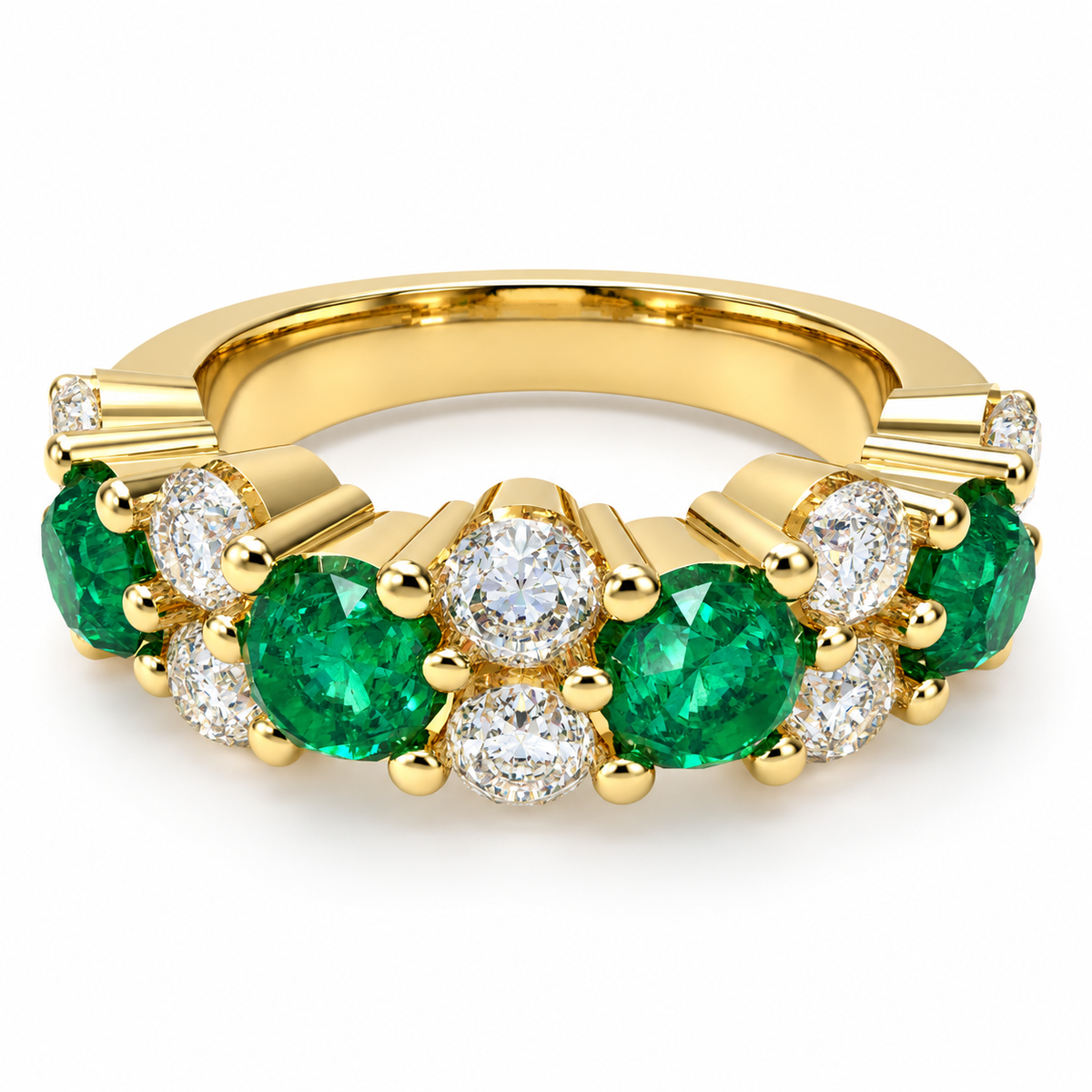 Verdant Constellation Lab-Grown Emerald & Diamond Cluster Ring in Yellow Gold