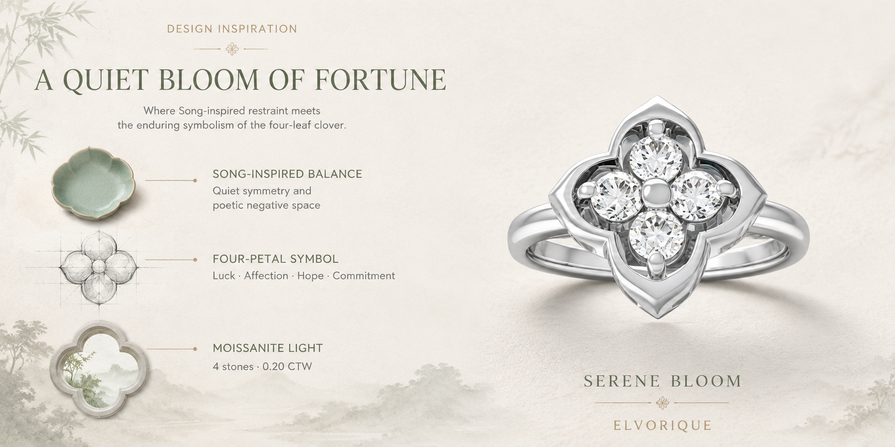 Serene Bloom Yellow Gold Clover Diamond Ring