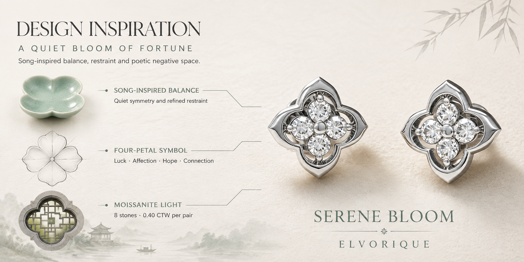 Serene Bloom Clover Moissanite Stud Earrings