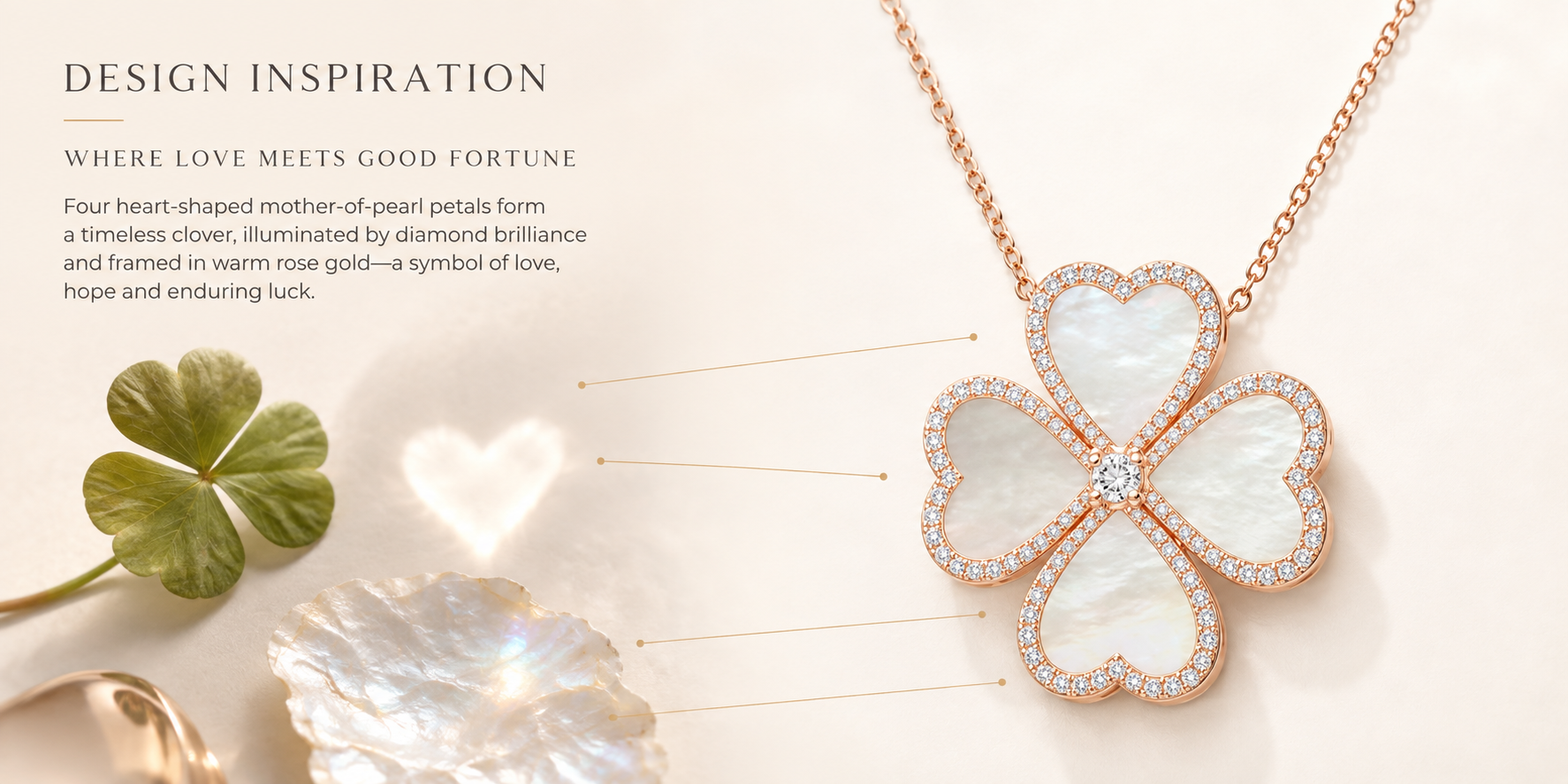 Mother-of-Pearl Heart Clover Lab-Grown Diamond Necklace - 0.50 CT