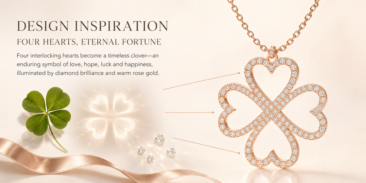 ELVORIQUE 0.50 CTW Lab-Grown Diamond Four-Heart Clover Necklace