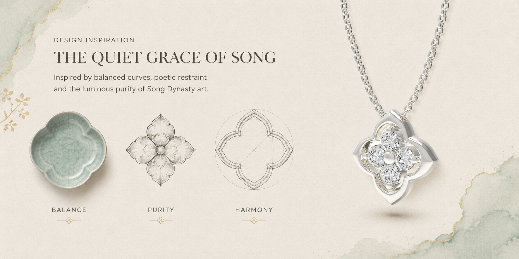 Song-Inspired Four-Petal Moissanite Pendant Necklace